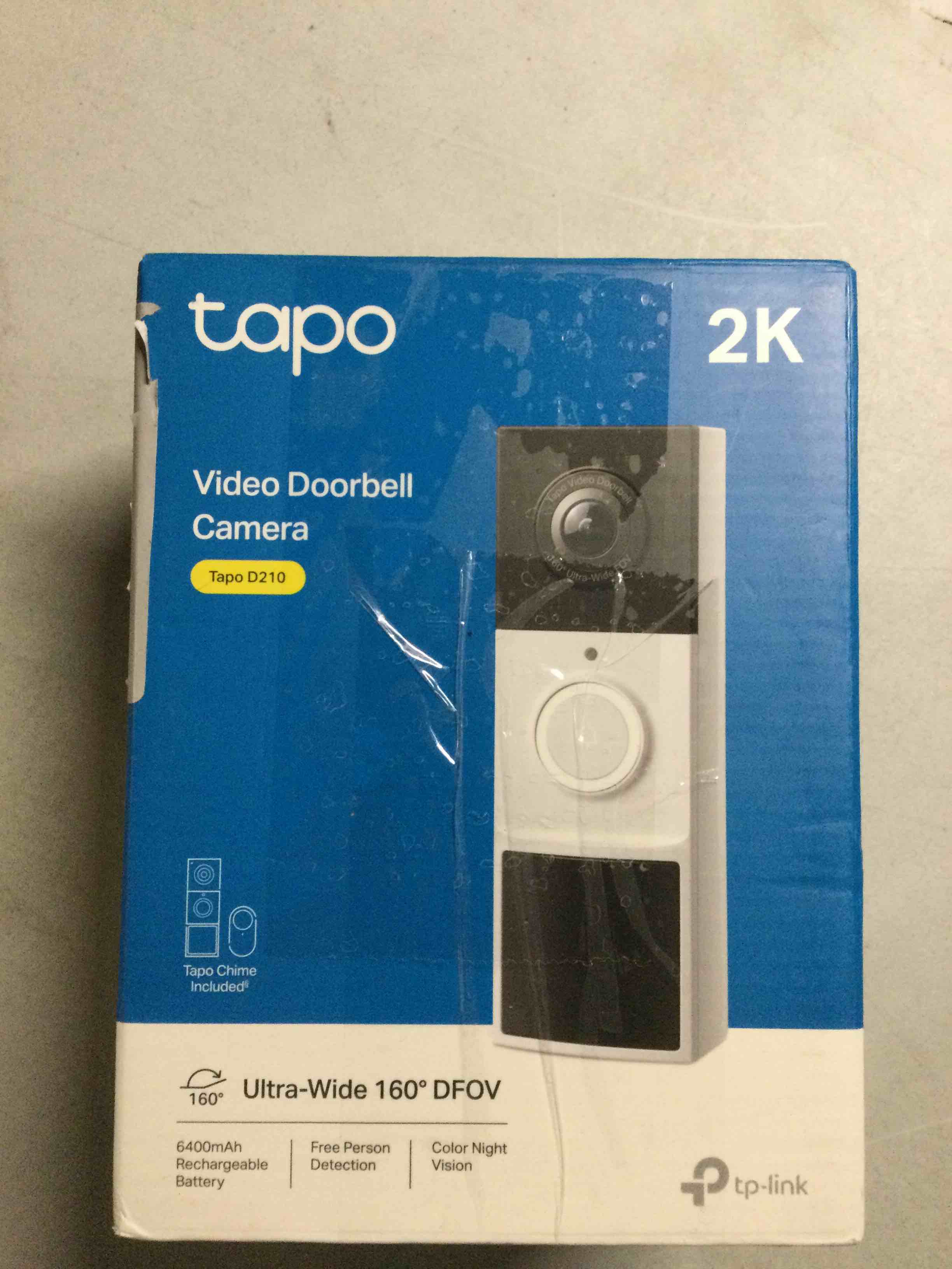 Condition photo showing New/Like New for Tapo 2K Wireless Smart Video Doorbell with Chime - 160° Ultra-Wide View,Person Detection,Ring Call, 2-Way Audio,Subscription-Free Local Storage/Optional Cloud,Motion Only Alert, Works with Alexa, D210 Battery Only, 2K 3MP