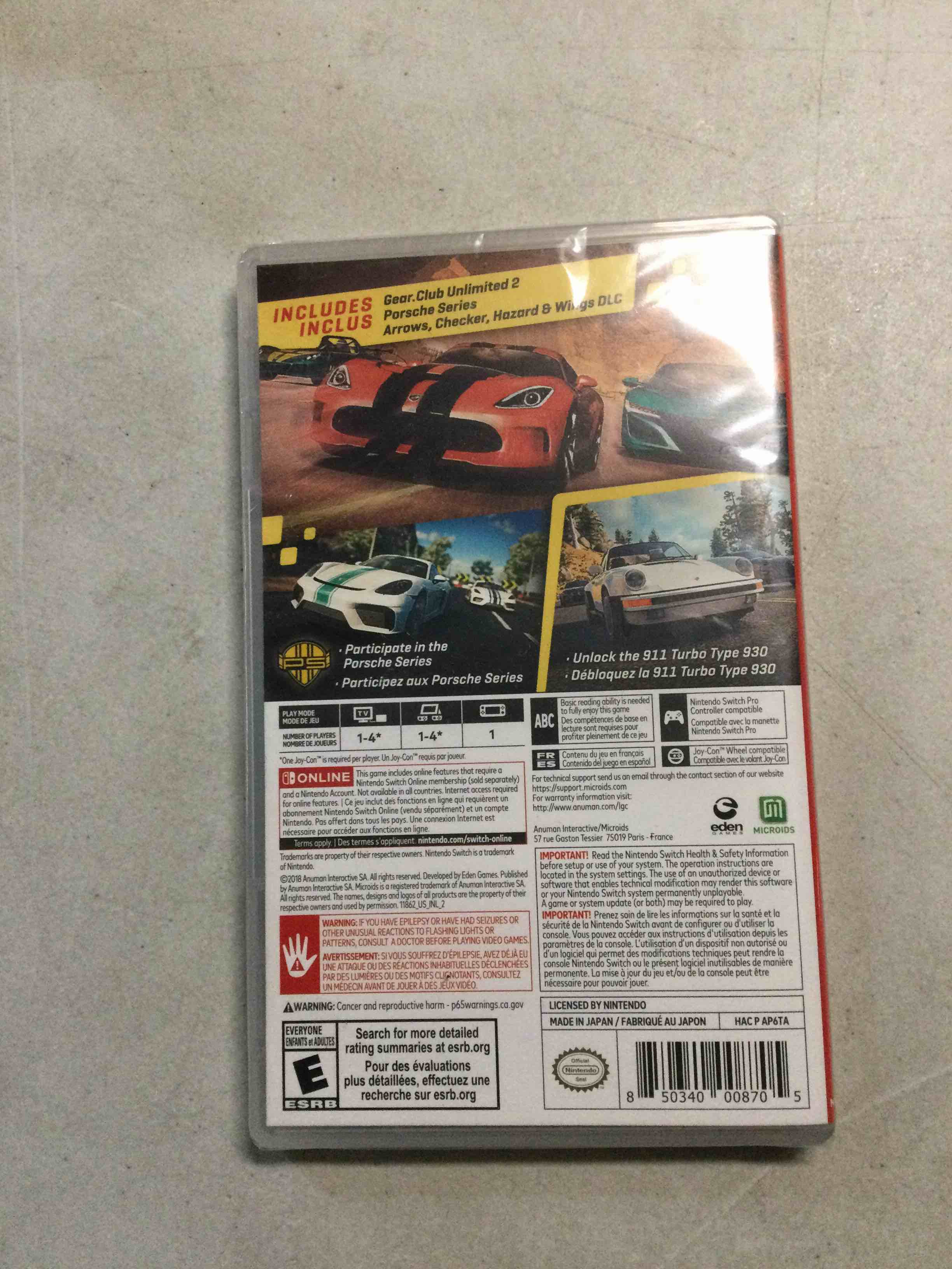 Condition photo showing Brand New for Gear.Club Unlimited 2 - Porsche Edition - Nintendo Switch