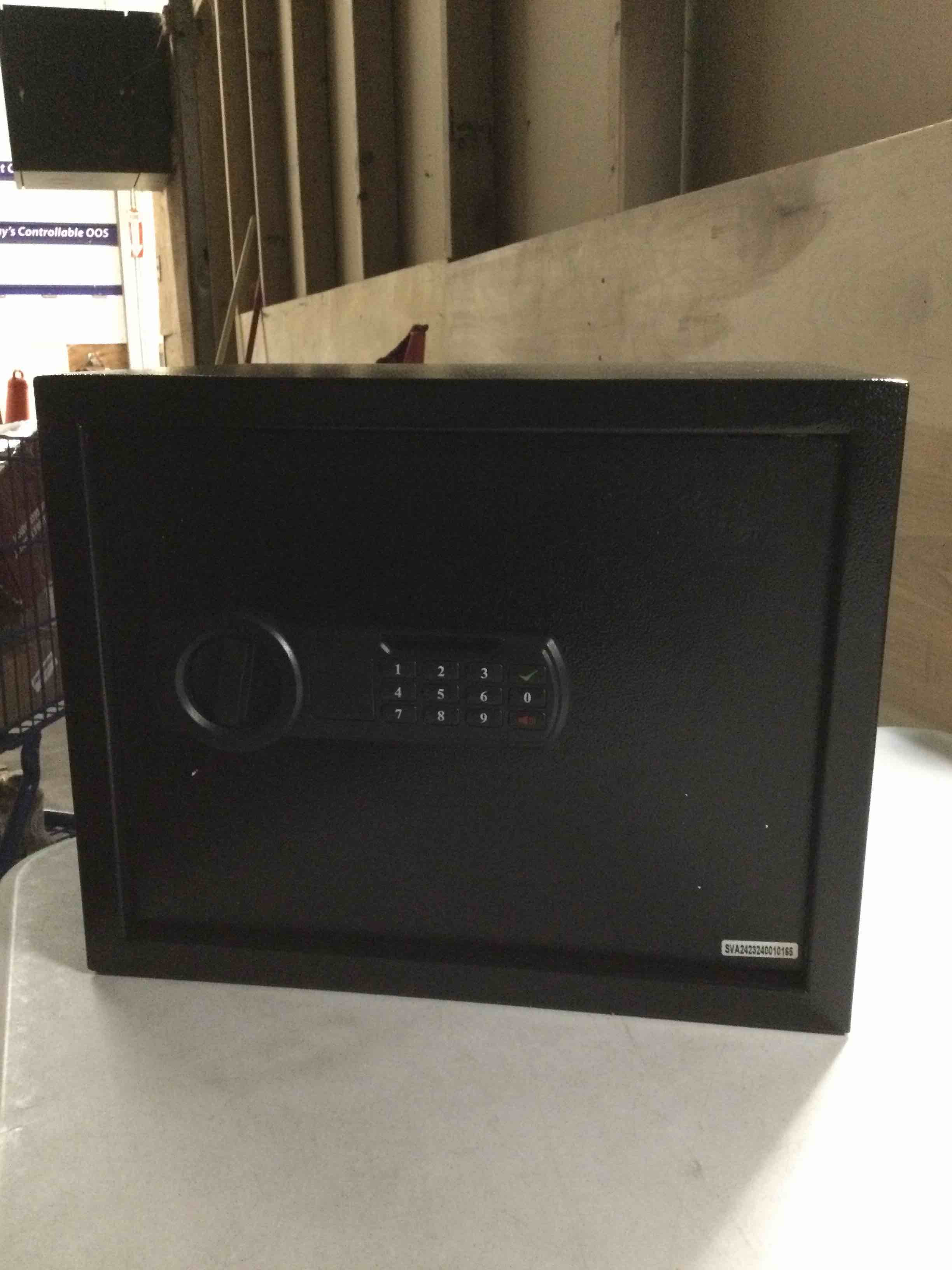 Condition photo showing As Is for Amazon Basics Steel Home Security Electronic Safe with Programmable Keypad Lock 