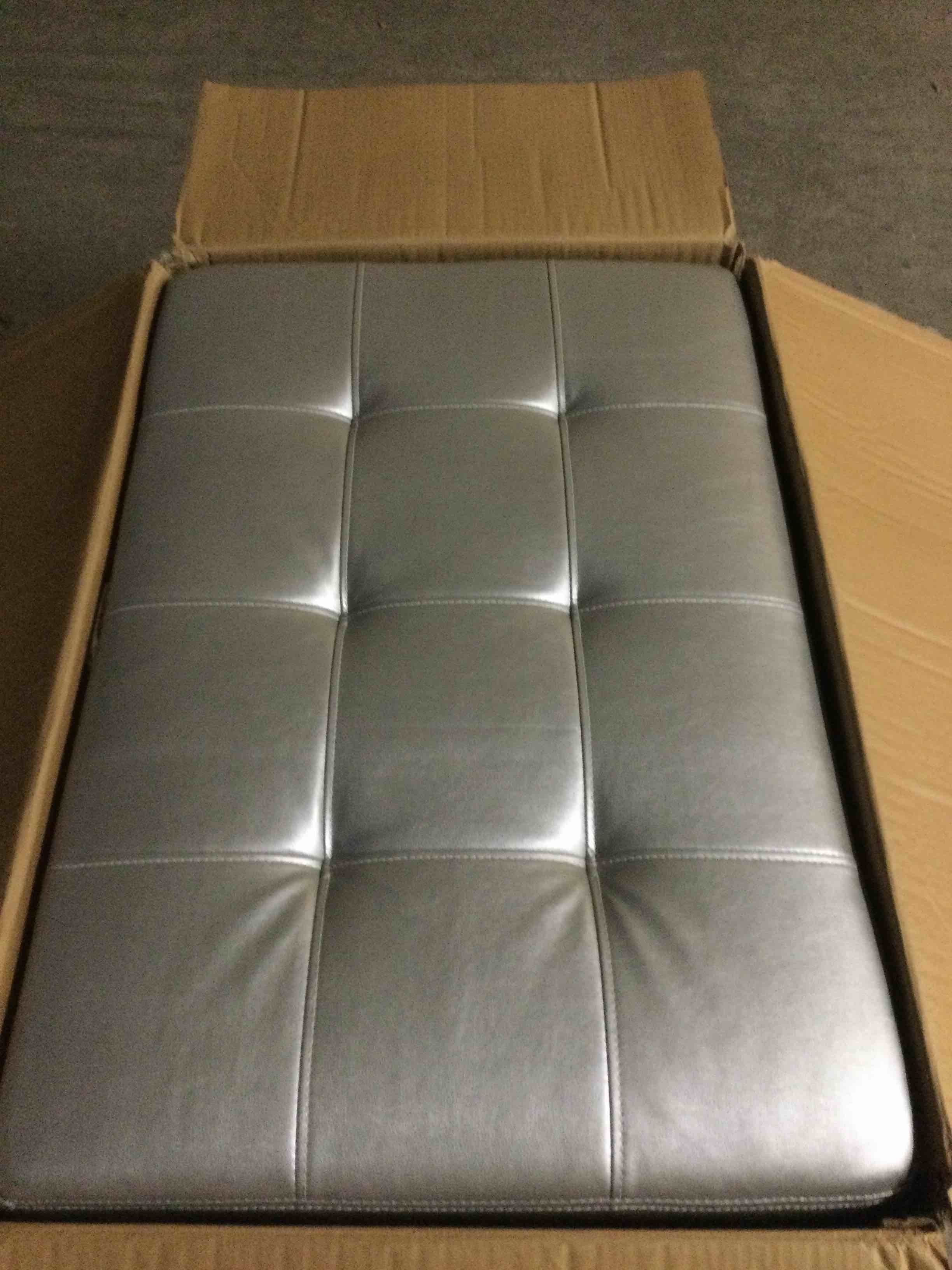 Condition photo showing New/Like New for Faux Leather Storage Ottoman By Ebern Designs Silver