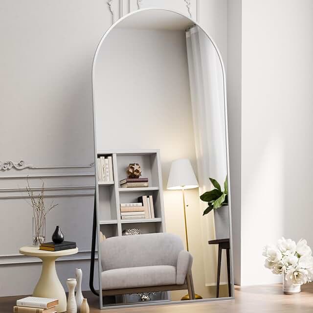 71''x30'' Large Arched Full Length Mirror, Floor Standing Stylish Full Body Mirror with Rounded Corners for Home Decor, Aluminum Alloy Frame Hanging Mirror for Wall Silver-arched Deep Frame 71"L x 30"W