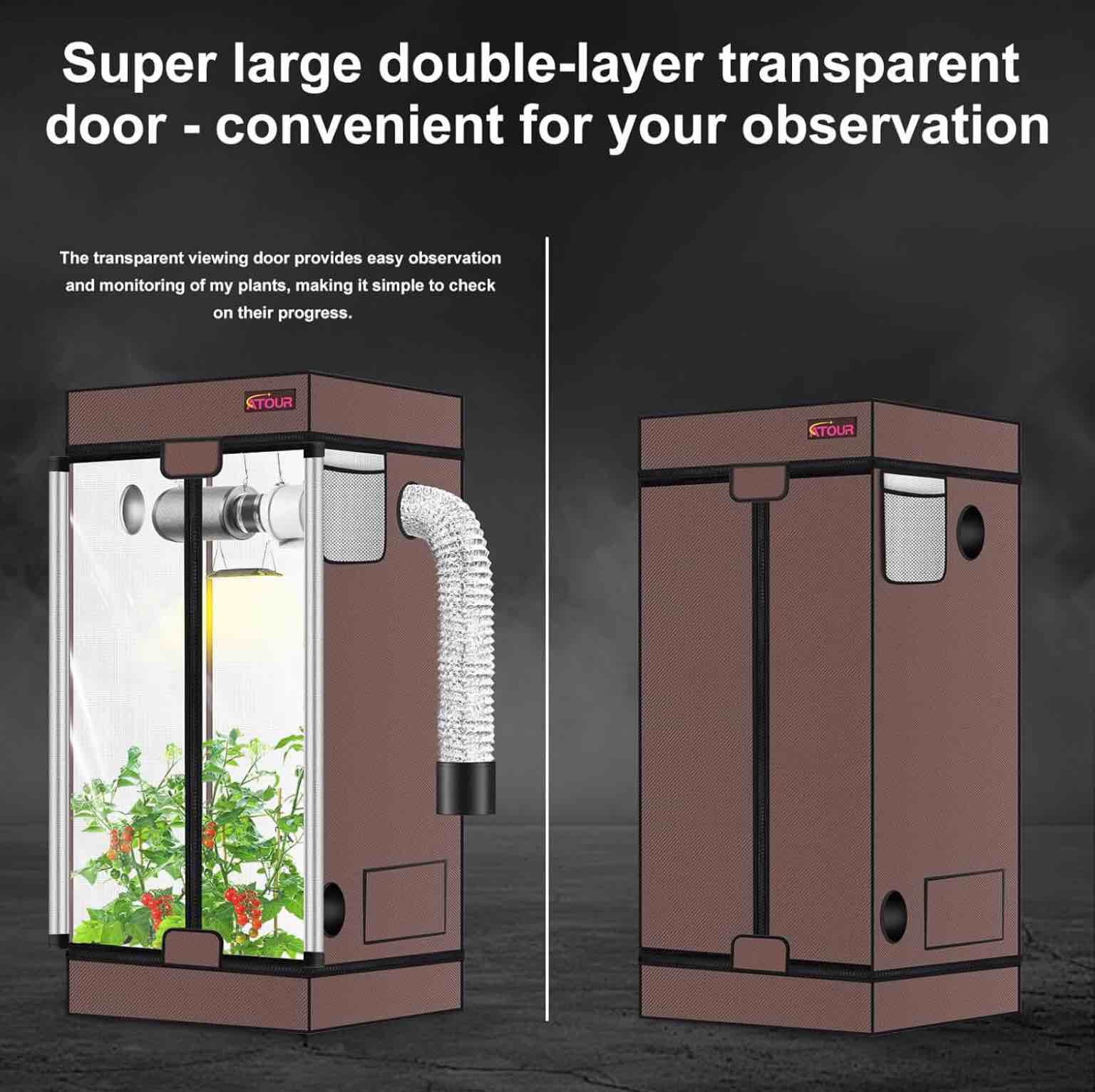 ATOUR 4x4 Grow Tent, 48"x48"x80'' High Reflective Mylar 1680D Hydroponic Grow Tents, Waterproof Grow Tent with Double Cleart Observation Door and Floor Tray, for Indoor Plant Growing 48"x48"x80"