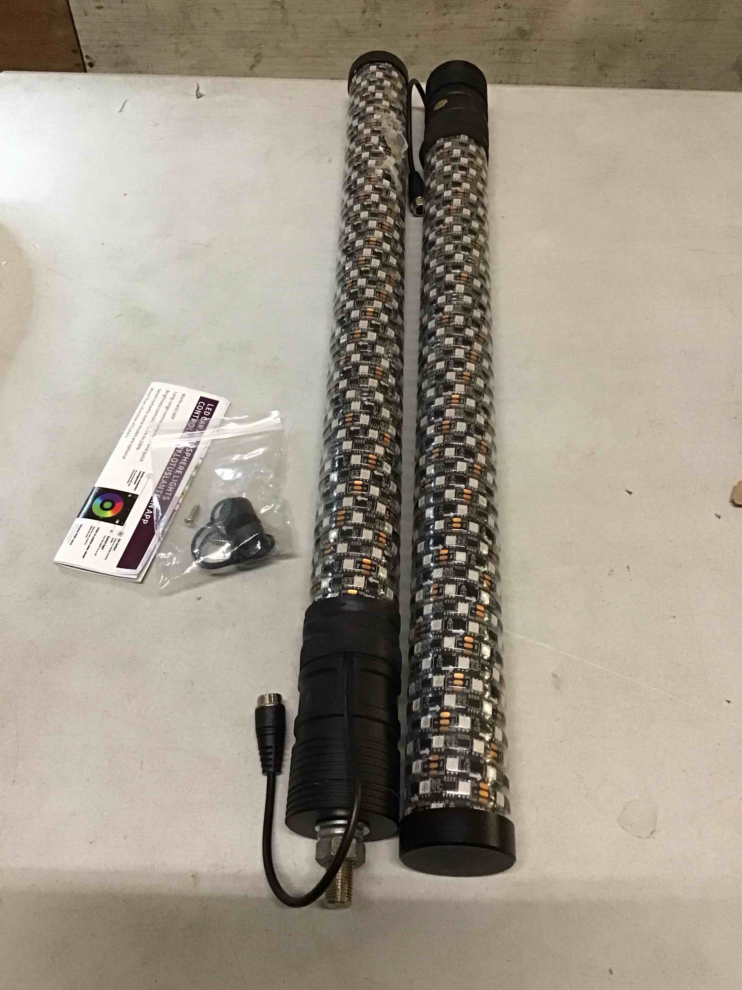 Condition photo showing As Is for DREAMIZER 2PCS 1FT Fat Spiral Led Whip Lights with APP&Remote Control RGB Chasing Dancing Lighted Antenna Whips Compatible with Can-Am X3 UTV ATV RZR SXS Dune Buggy Offroad Truck