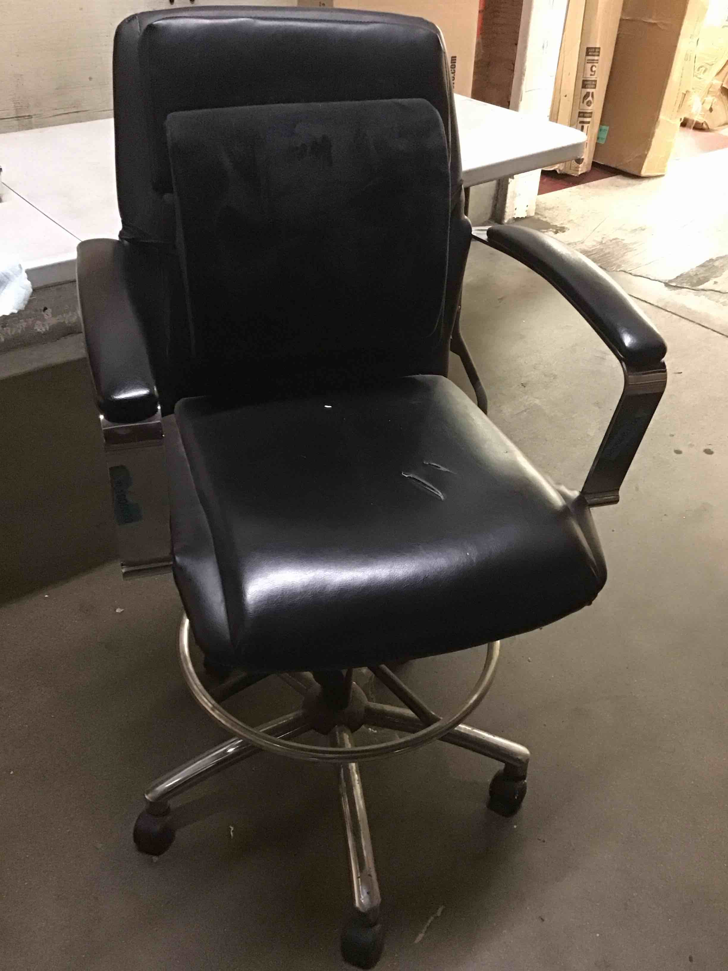 Condition photo showing As Is for Office Mid Back Drafting Chair Stools With Arms Tilt Wheels PU Leather Swivel For Work Office Standing Desk (similar to stock photo)