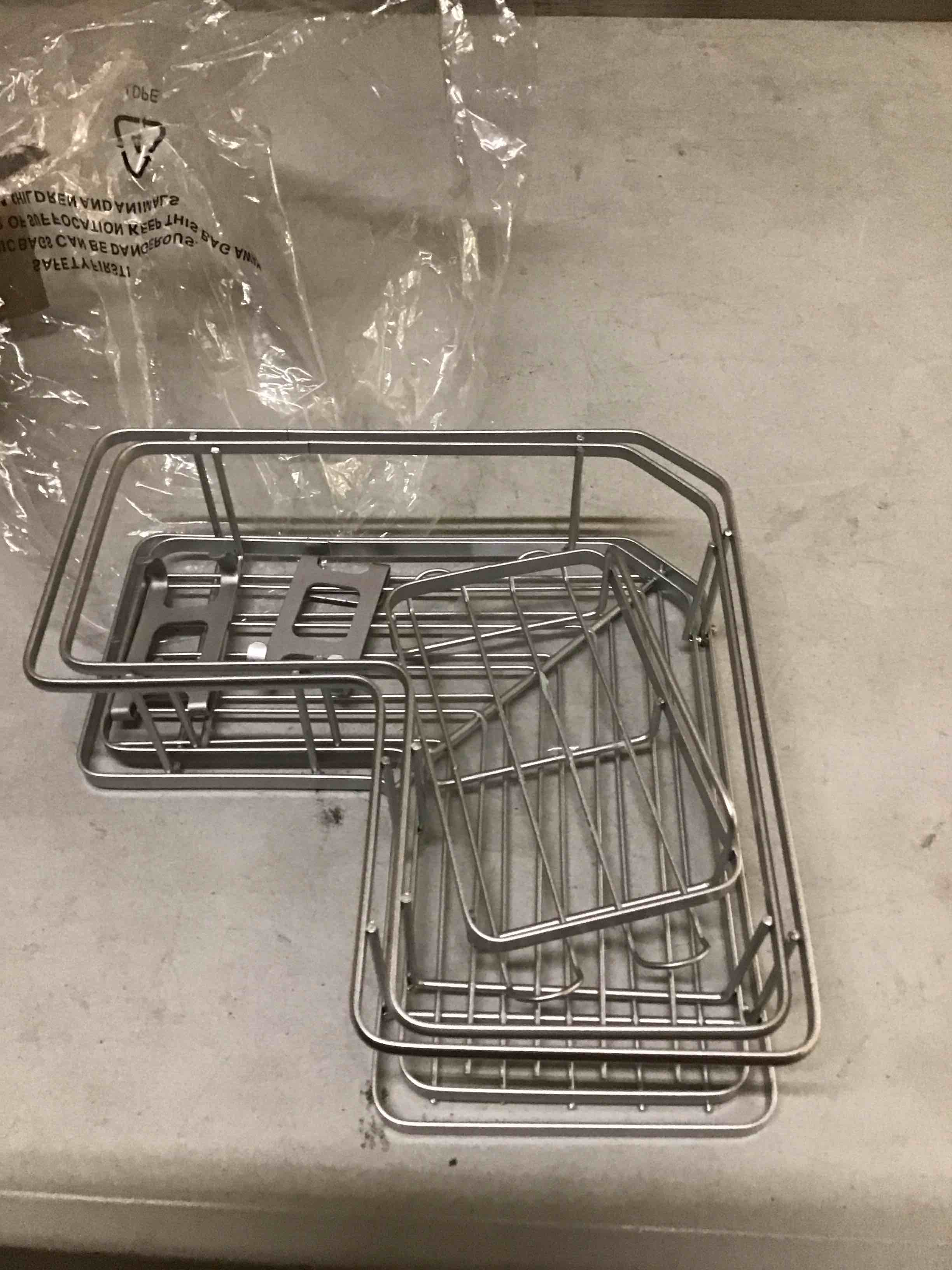 Condition photo showing As Is for YASONIC Corner Shower Caddy Organizer, 3-Pack Self-Adhesive Rustproof Bath Shelves with Soap Holder & 4 Hooks, Large Capacity Shower Storage Rack for Bathroom Organization, Silver Silver 3pack