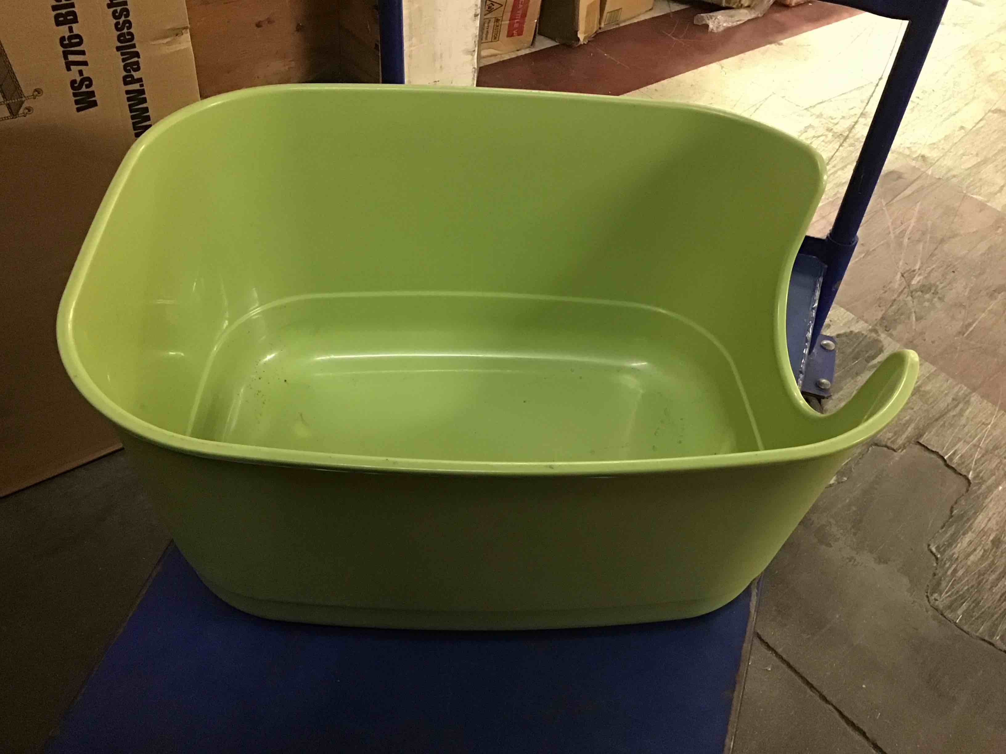 Condition photo showing As Is for Gefryco Large Cat Litter Box with High Sided 24.6"x18.3"x12.2" - Jumbo Extra Large Open Anti - Splashing High Wall for Multiple Cats (Green)