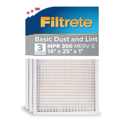 Filtrete 14 x 25 x 1 MERV 5 300 MPR Basic Dust and Lint Electrostatic Air Filter 3 -Pack