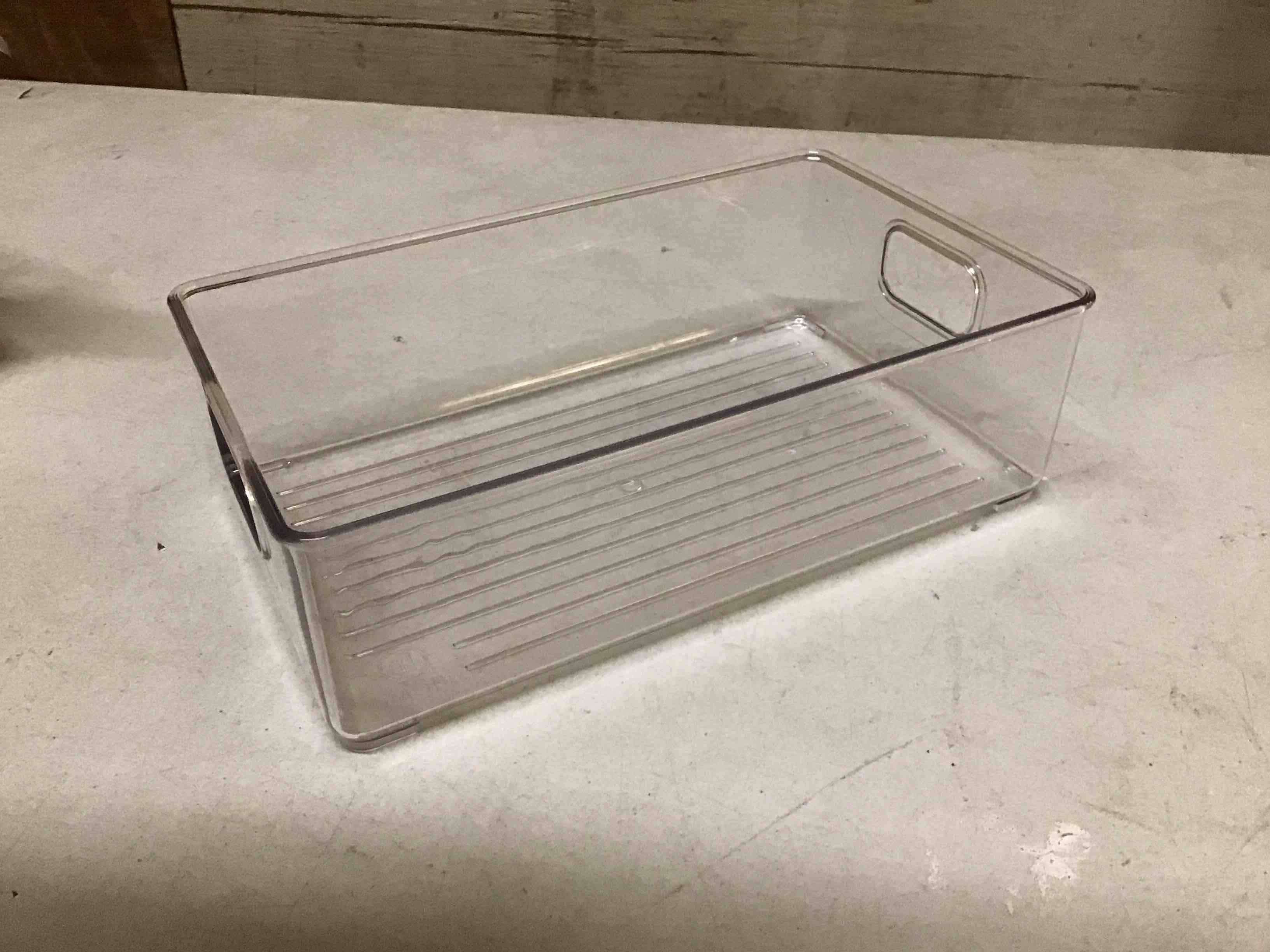 Condition photo showing As Is for Cabinet Organizer and Storage Stackable Acrylic Clear Plastic Storage Bins Pantry Organizer Containers Kitchen Organization Under Sink Bathroom Organizer Drawer Freezer Refrigerator Organizer Bins