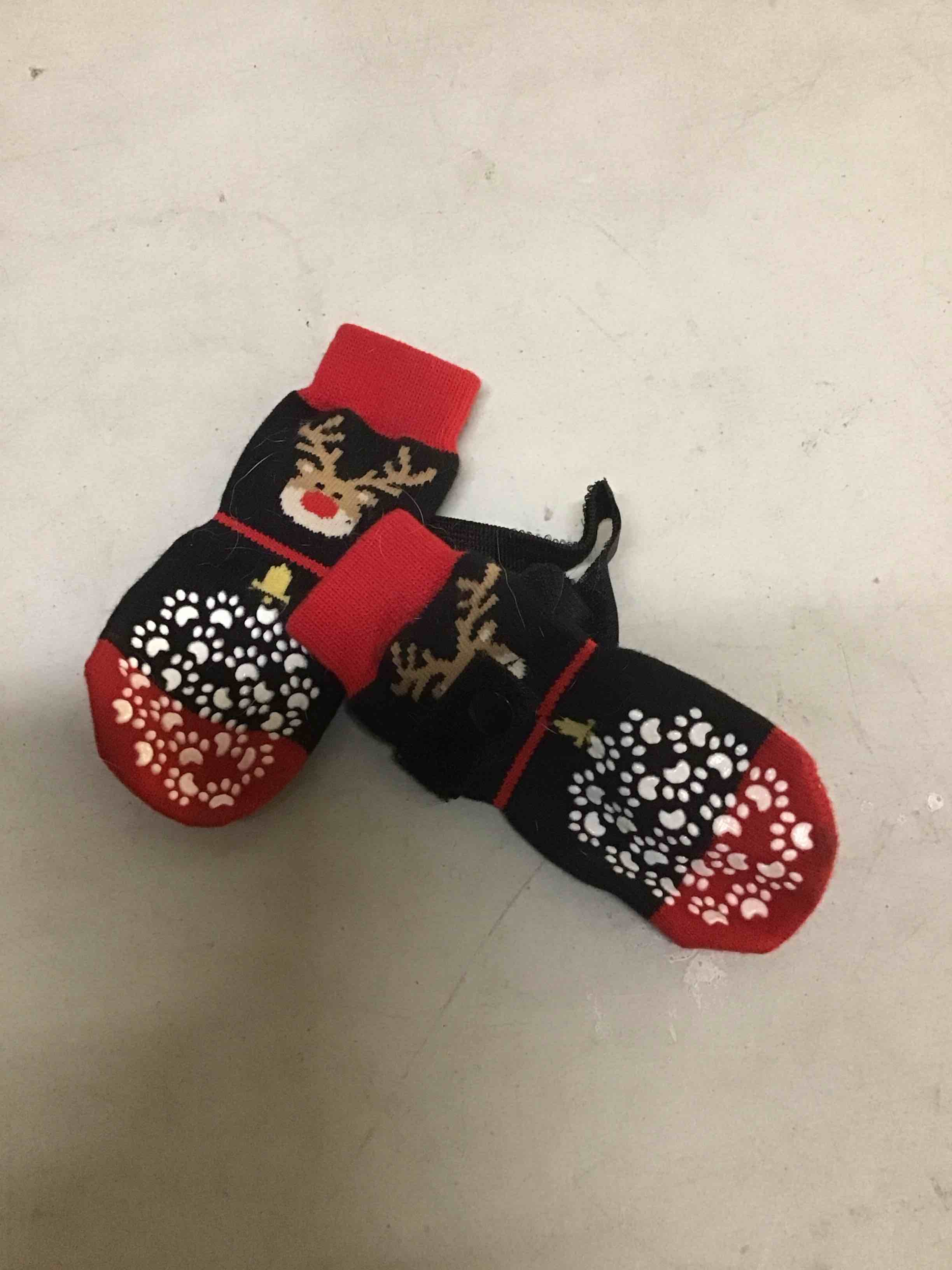 Condition photo showing As Is for Expawlorer Anti-Slip Dog Shoes - Large Dog Booties for Winter with Rugged Sole and Reflective Strap, Waterproof Rain Boots, Paw Protectors for Cold/Hot Pavement, Snow Shoes Red Size 4: 2.48"x2.18" (L*W) (Pack of 4)