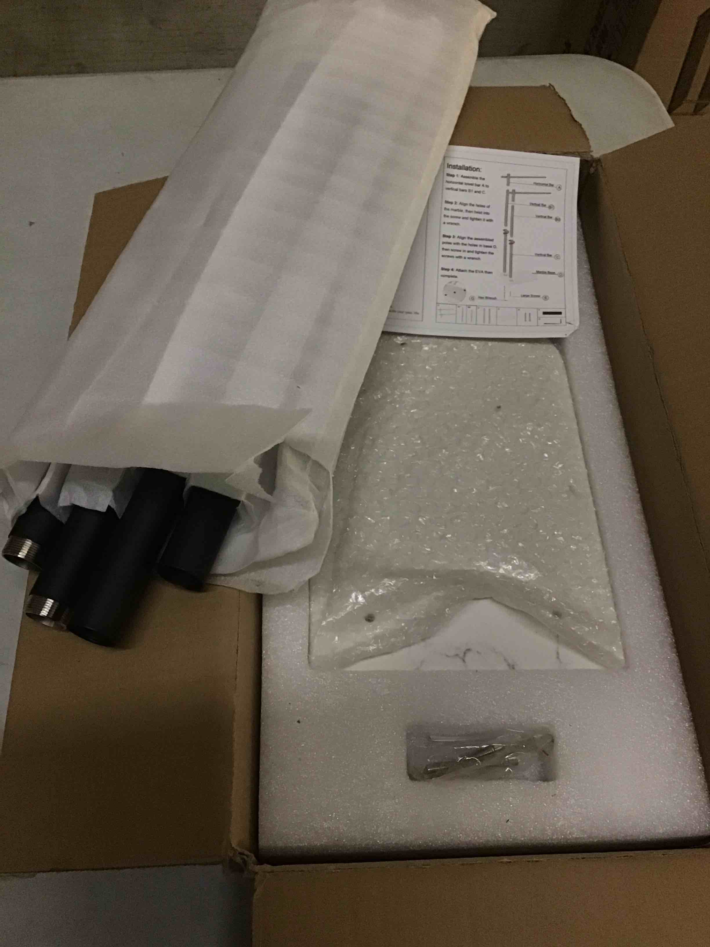 Condition photo showing Good Condition for Livabber Standing Towel Rack, 304 Stainless Steel 2-Tier Towel Holder Stand with Marble Base, Modern Stylish Tall Shower Towel Bar for Bathroom Accessories, Pool?Black?