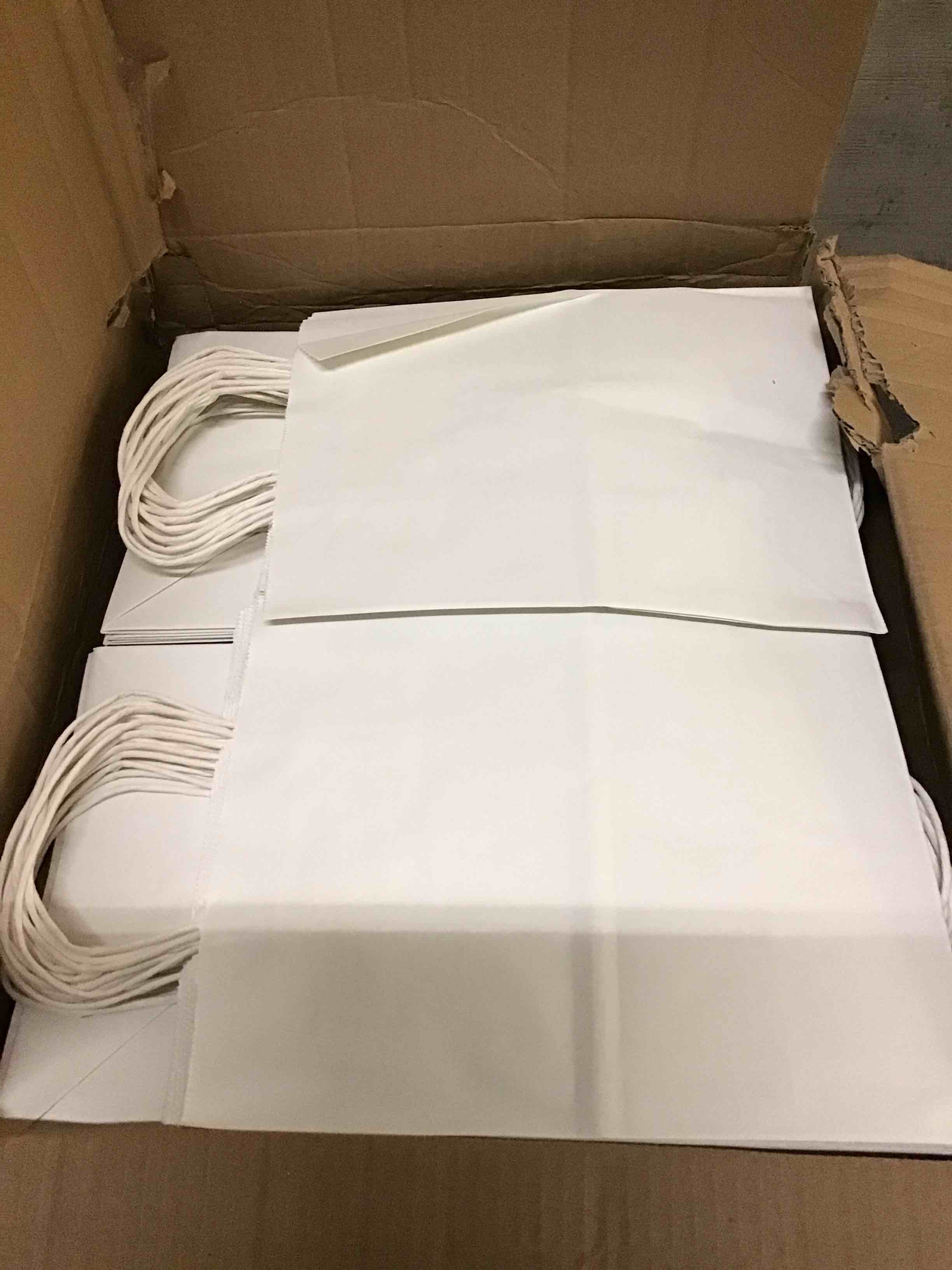 Condition photo showing Good Condition for Joybe 200 Pack 8x4.75x10 Inch Medium White Kraft Paper Bags with Handles Bulk, Craft Paper Gift Bags for Party Favors Grocery Retail Shopping Business Goody Merchandise Take Out Blank Sacks (200pcs)