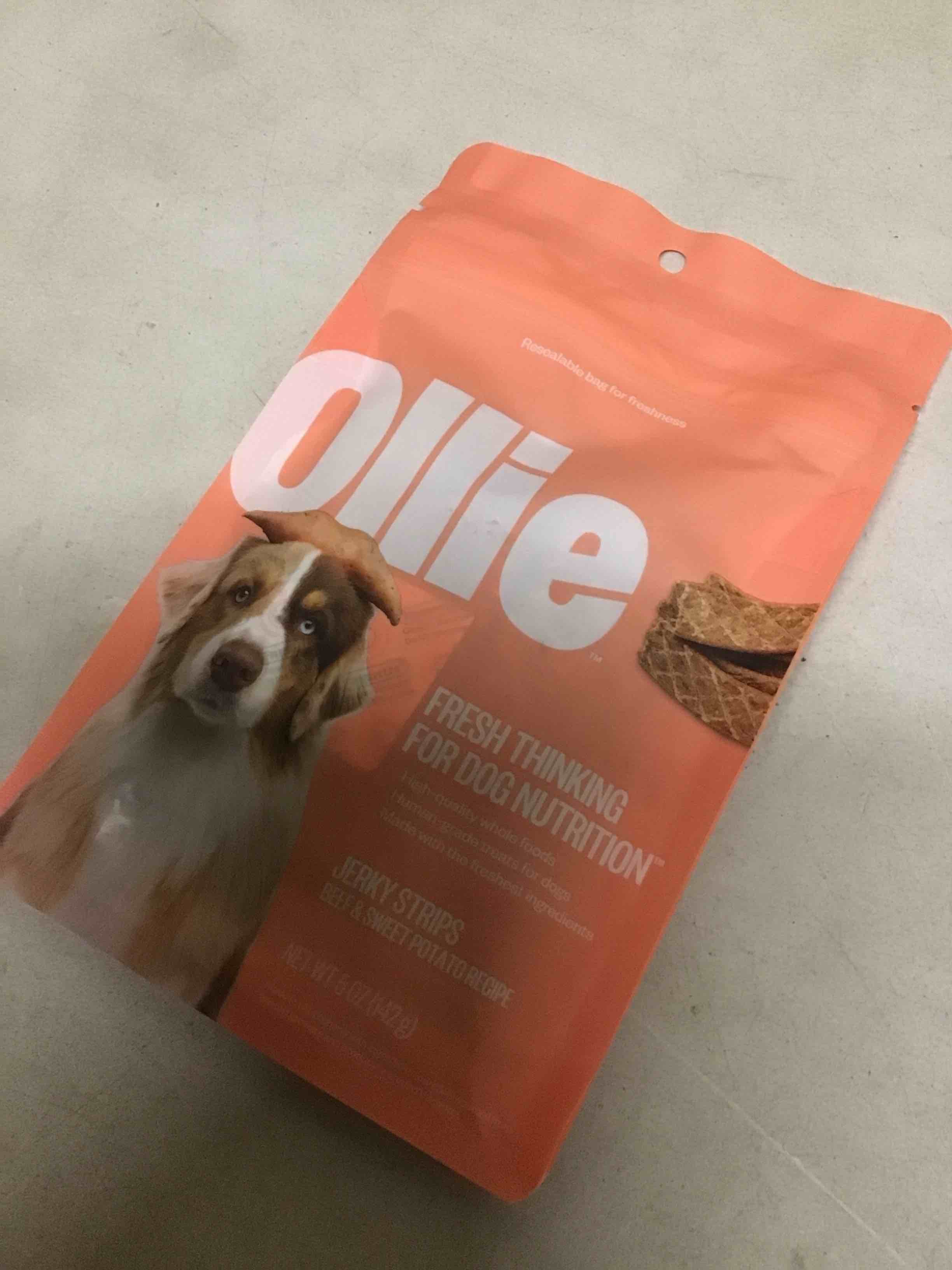 Condition photo showing New/Like New for CASE OF 12 Ollie Beef & Sweet Potato Jerky Dog Treats, 5 oz All Natural, Healthy Snacks, Made with Real Meat, Human Grade, for Dogs