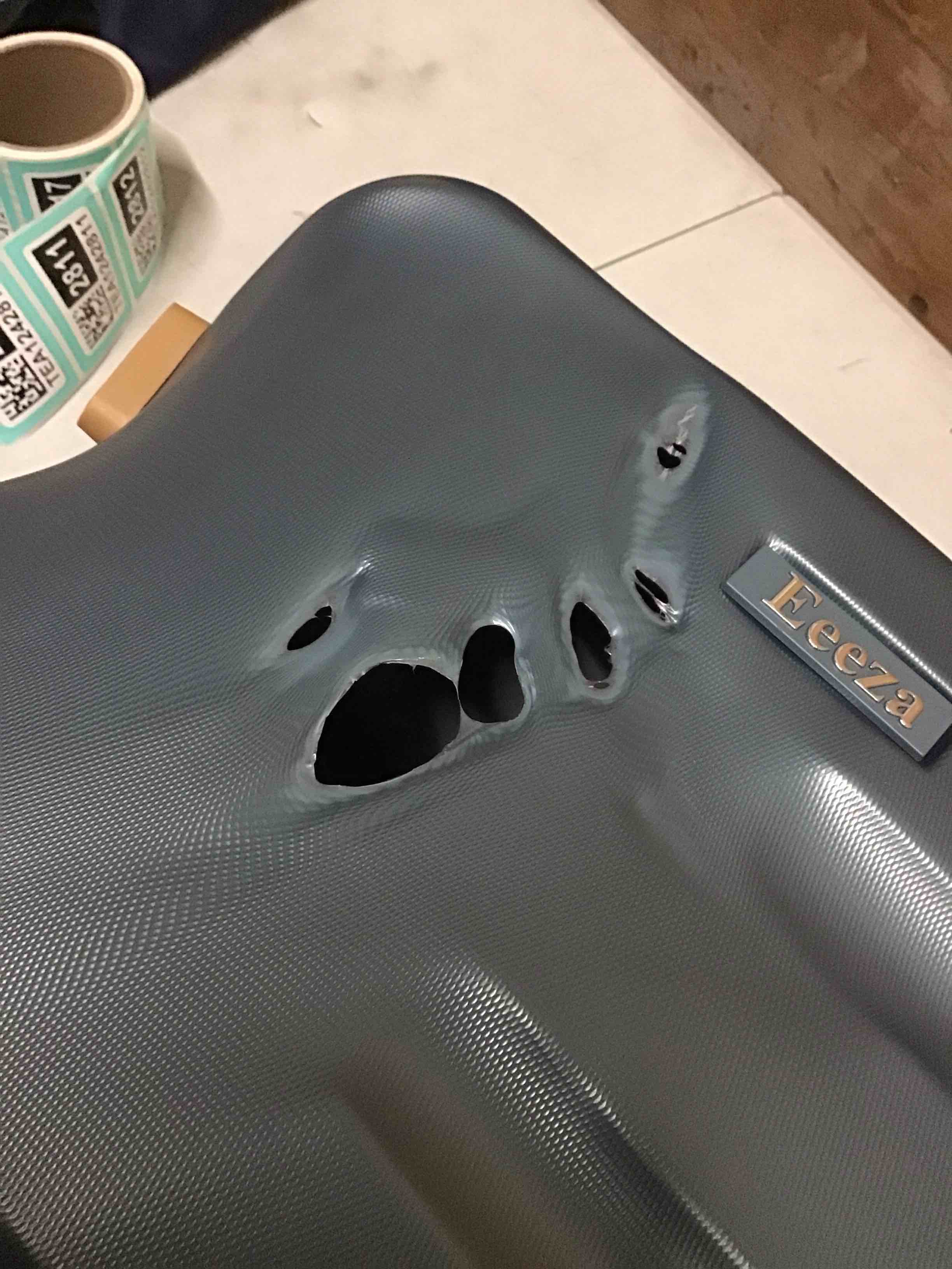 Condition photo showing As Is for ( with front hole ) Luggage Sets 3 Piece,Suitcases with Wheels,Carry On Luggage Set,ABS Hard Case Luggage with TSA Lock Spinner Wheels(3 Piece Sets,Blue(20"/DB/TB)) IceBlue