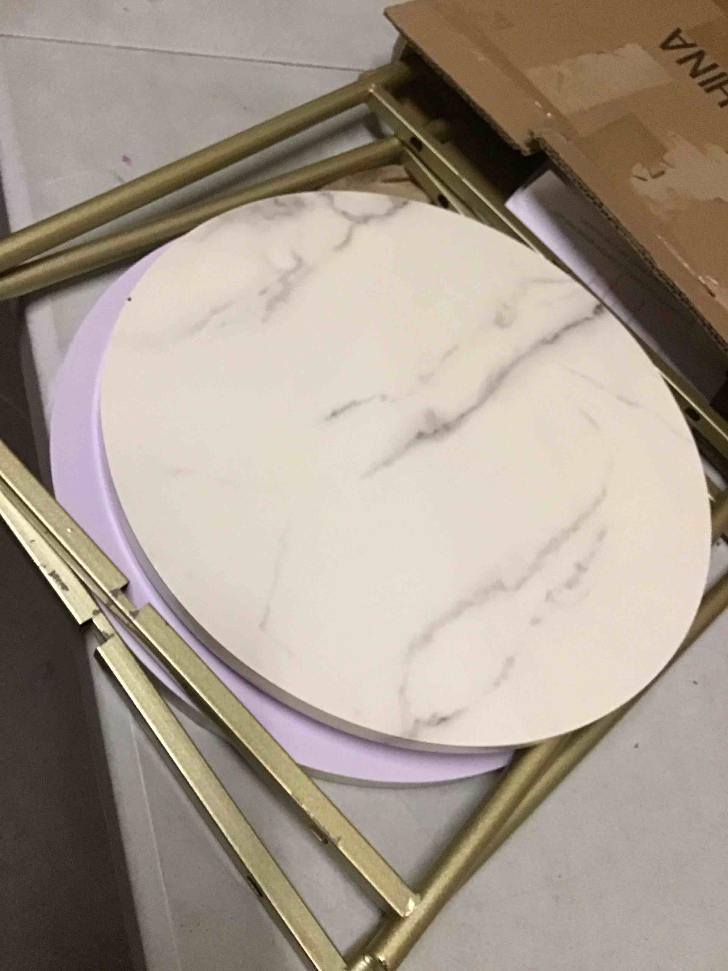 Condition photo showing As Is for 2 Tier Round Side Table, Folding End Tables Coffee Table Simplistic Sofa Table Waterproof Removable Tray Table Indoor Outdoor Accent Table for Living Room Bedroom (Faux Marble White, 1pcs) Faux Marble White 1pcs
