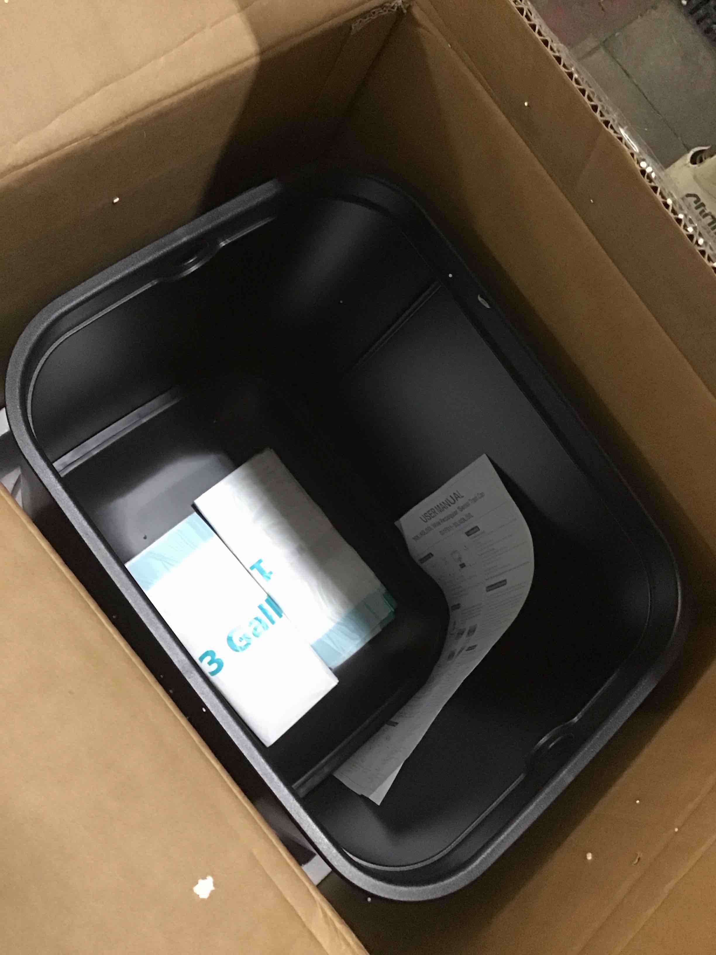 Condition photo showing Good Condition for Gallon Stainless Steel Touchless Sensor Trash Can with, Wide Rectangular Design, Brushed Finish – Automatic Lid for Home, Office, Kitchen, Bathroom, and Commercial Use (Black) 30L 