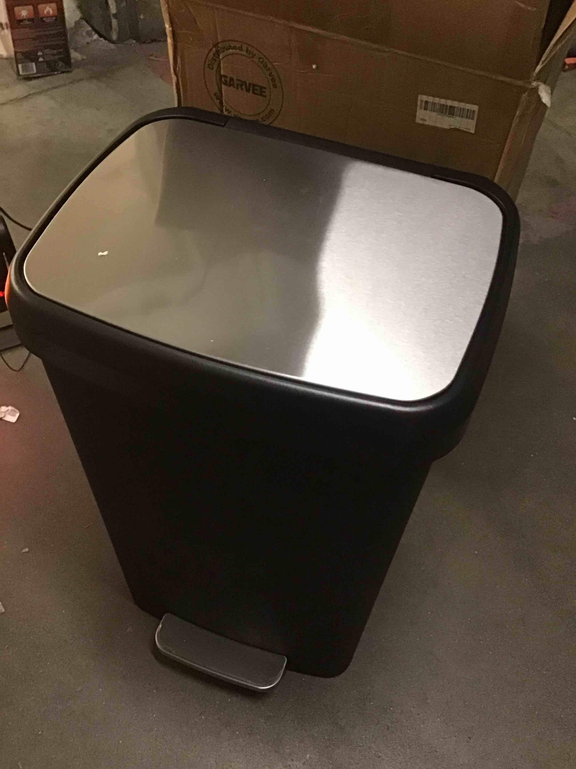 Condition photo showing Good Condition for Garvee 50 L Plastic Trash Can with Lid, Large Garbage Can for Kitchen, Rustproof Step-on Kitchen Trash Bin with Liner Rim, Rear Handle, Soft Close Lid, Black