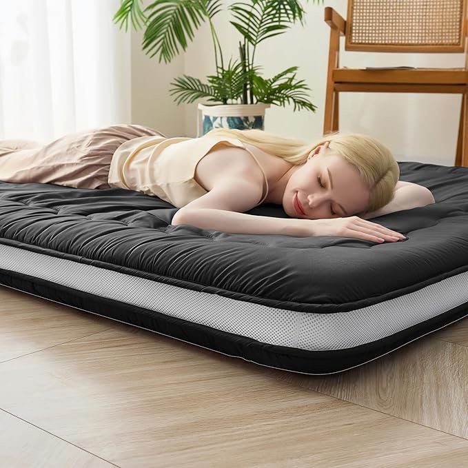 syalife japanese futon mattress floor mattress queen size, 4" thicken foldable & portable floor bed sleeping pad, traditional shikibuton(black, 39 * 80) sp-usb001-bk