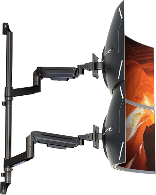putorsen dual monitor wall mount for 17-49" ultrawide screens,heavy duty fully adjustable gas spring monitor arm holds 44 lbs per arm,vesa 75/100mm,space-saving desk solution for office &home,black