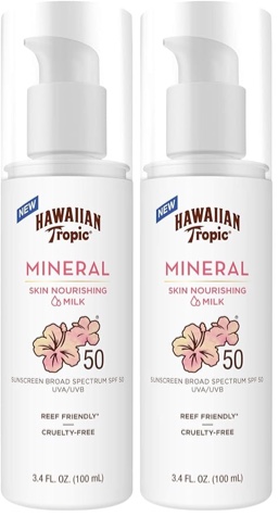 Hawaiian Tropic Skin Nourishing Milk Mineral Sunscreen Lotion SPF 50, 3.4oz | Travel Size Sunscreen Zinc Oxide, Sun Milk, Mineral Sunblock SPF 50, Oxybenzone-Free, 3.4oz (Pack of 12)