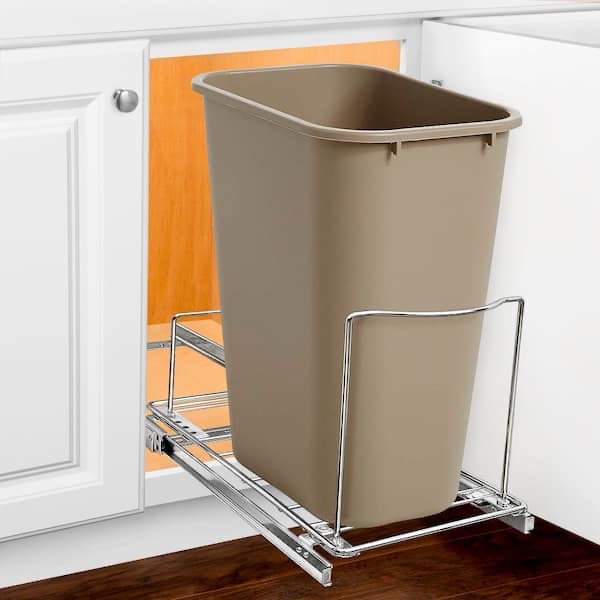 (incomplete missing trash can )Pull Out Trash Can Under Cabinet Slide Out Organizer Slide Out Adjustable Shelf for Trash Cans - Chrome