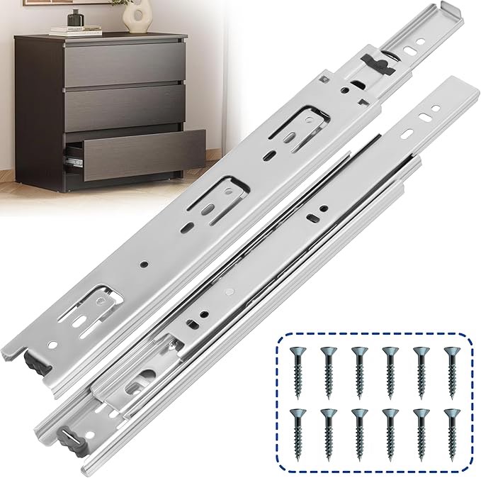 ourshom 16 inch drawer slides 1 pairs (2pcs) heavy duty full extension ball bearing, side mount drawer rails, 16" drawer slide glides for dresser, cabinet, kitchen - draw slides sliders 100lb capacity