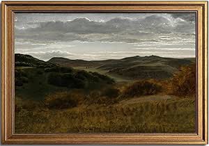 KBKBART Gold Framed Vintage Landscape Wall Art, Retro Mountain Vintage Painting Prints, Moody Countryside Farmhouse Landscape Wall Decor, Canvas Wall Art for Living Room Bedroom Home Bathroom Decor(16"x24")