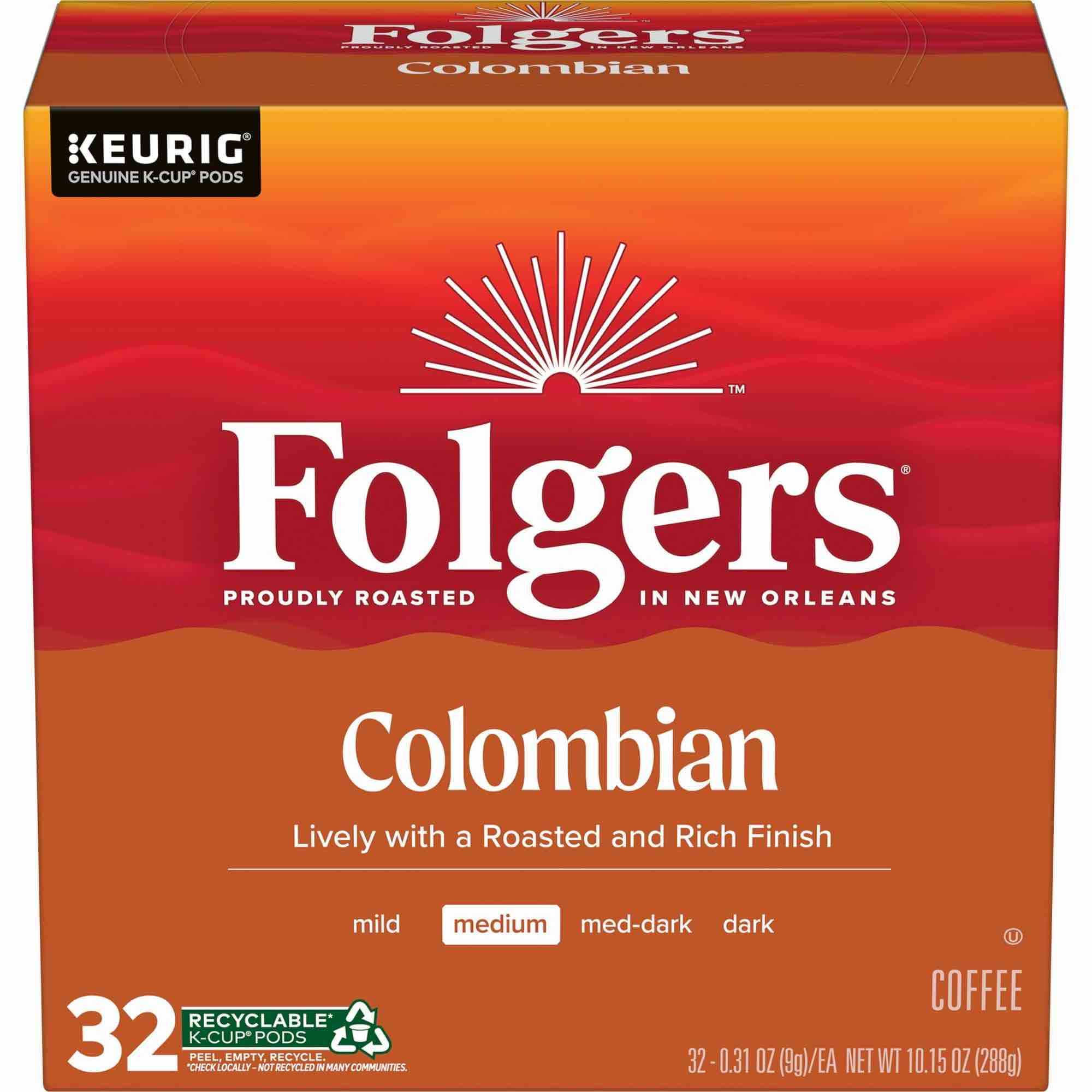 (best y 02/24/2026)folgers colombian coffee, medium roast, keurig k-cup pods, 32 count box