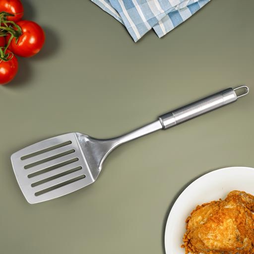 Royalford Stainless Steel Slotted Turner With Tube Handle - Fish Slice/Serving Spatula - Kitchen