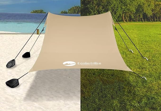 Beach Canopy Windproof Design, Sun Shelter UPF50+ Portable Family Tent with 6 Sandbags Anchors 8x8 FT 2 Pole Pop Up Outdoor Shelter for Beach, Camping, Fishing, Backyard