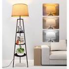 61 in. Brown Tripod Floor Lamp with White Linen Texture Shade and Dimmable Bulbs