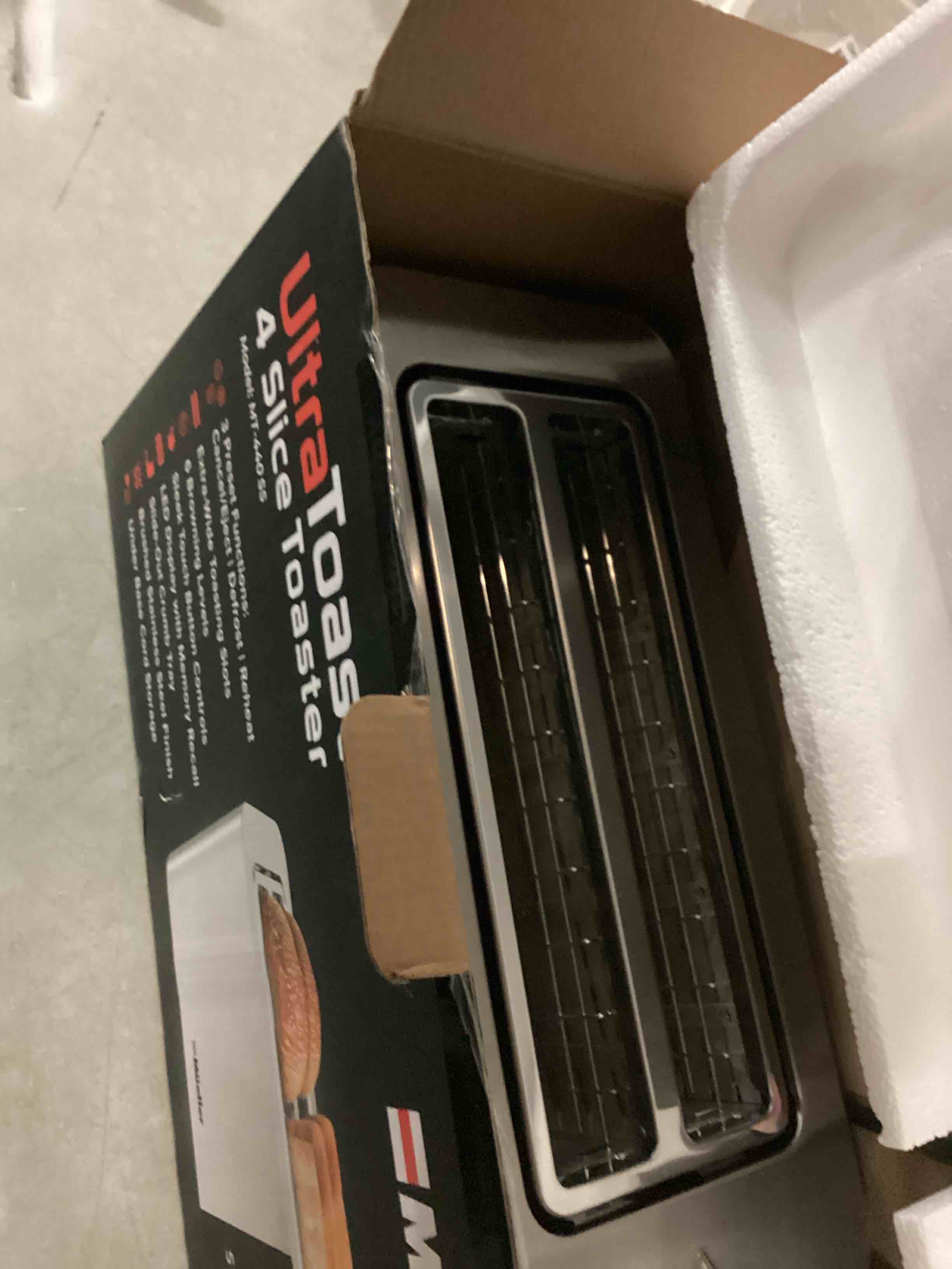 Condition photo showing New/Like New for Mueller UltraToast Full Stainless Steel Toaster 4 Slice, Long Extra-Wide Slots with Removable Tray, Cancel/Defrost/Reheat Functions, 6 Browning Levels with LED Display (B091SQRKVG)