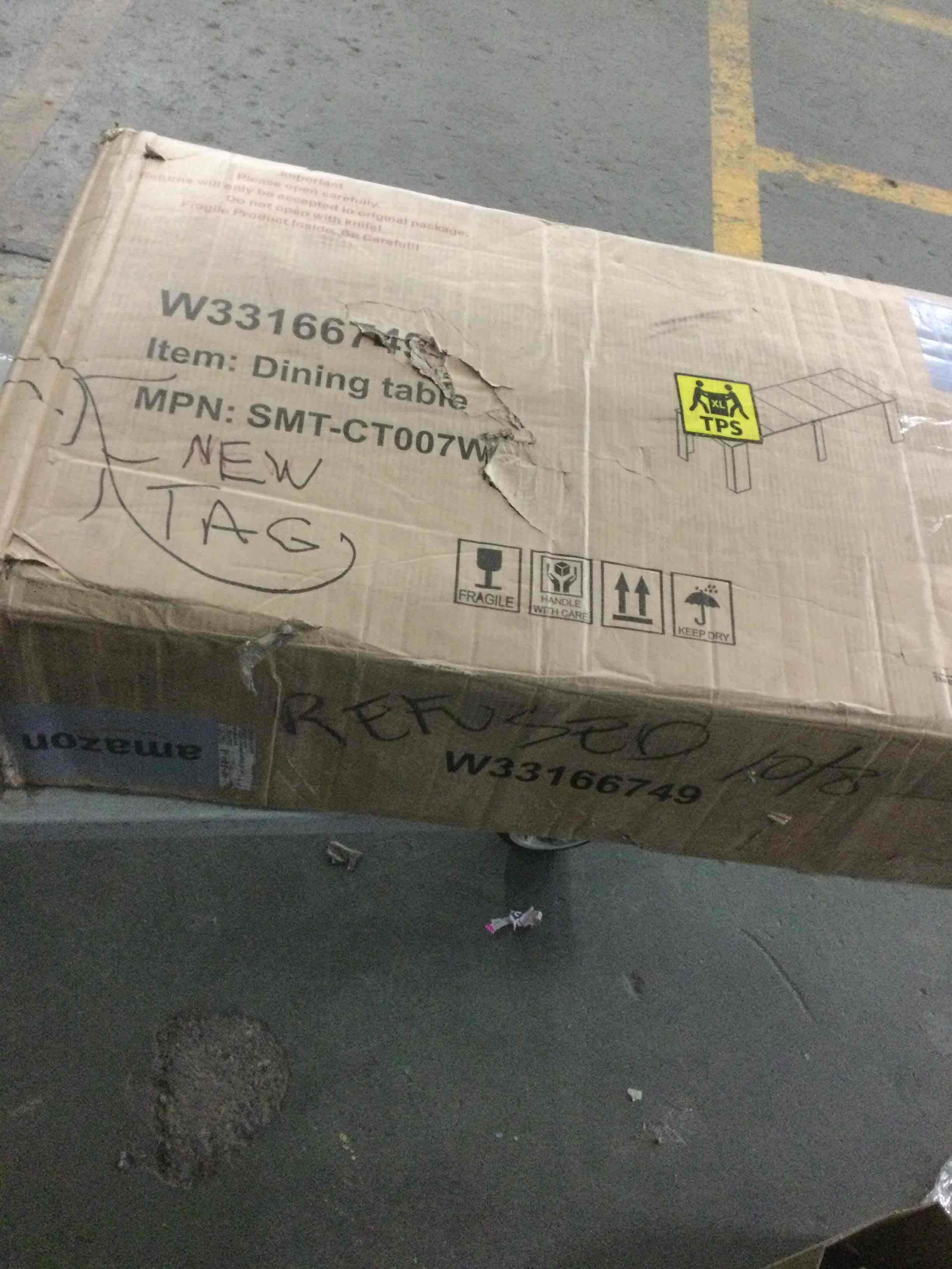 Condition photo showing As Is for (incomplete)Extendable Console Dining Table, 118.11x35.43x30.71 inches, Oak Wood Finish, Transforms from Console to Large Dining Table