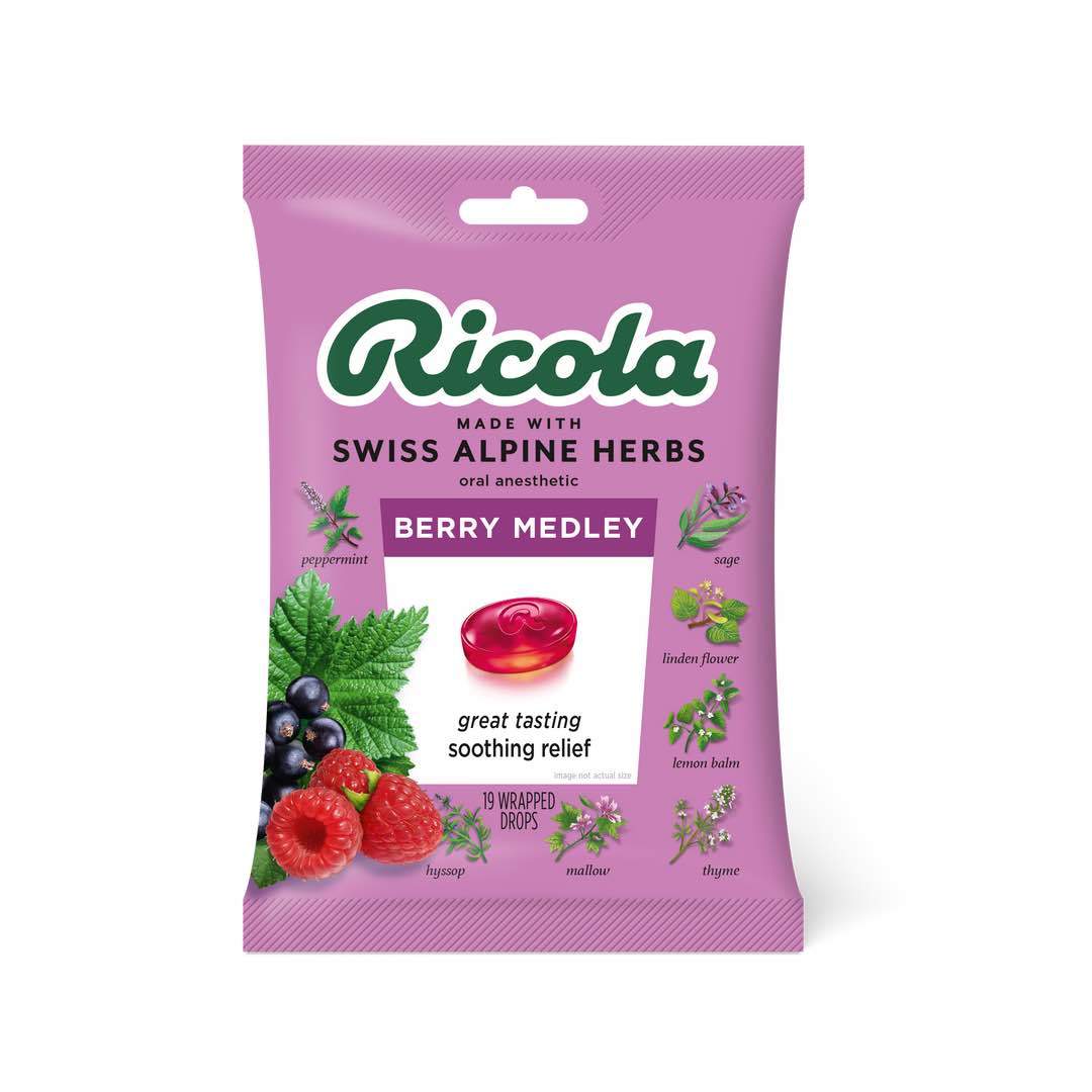 (Best by Jan/27/2026)Ricola Berry Medley Cough Drop Bags-8/Box