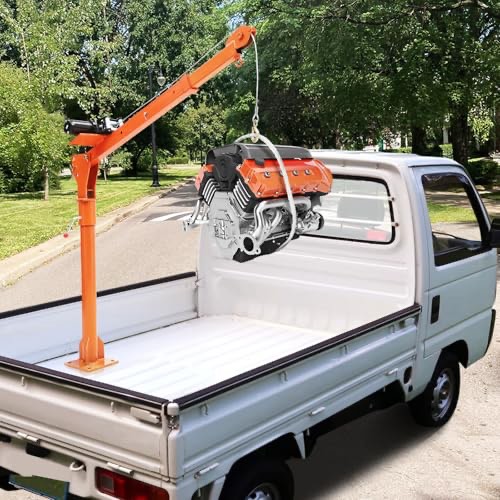 Garvee 1100 lb Electric Pickup Truck Crane with Electric Winch 3500 lb 12V, Folding Truck-Mounted Crane, Painted Steel Pickup Truck Jib Cranes Hoist 360° Swivel for Lifting Goods in Construction Factory 