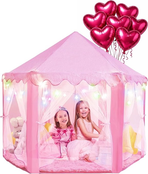 playvibe princess tent - 55 x 53 in, toddler - starry led lights kids tent - cozy indoor playhouse - portable & easy assembly, gift idea for kids & grandkids, busy kids & easy date night at home