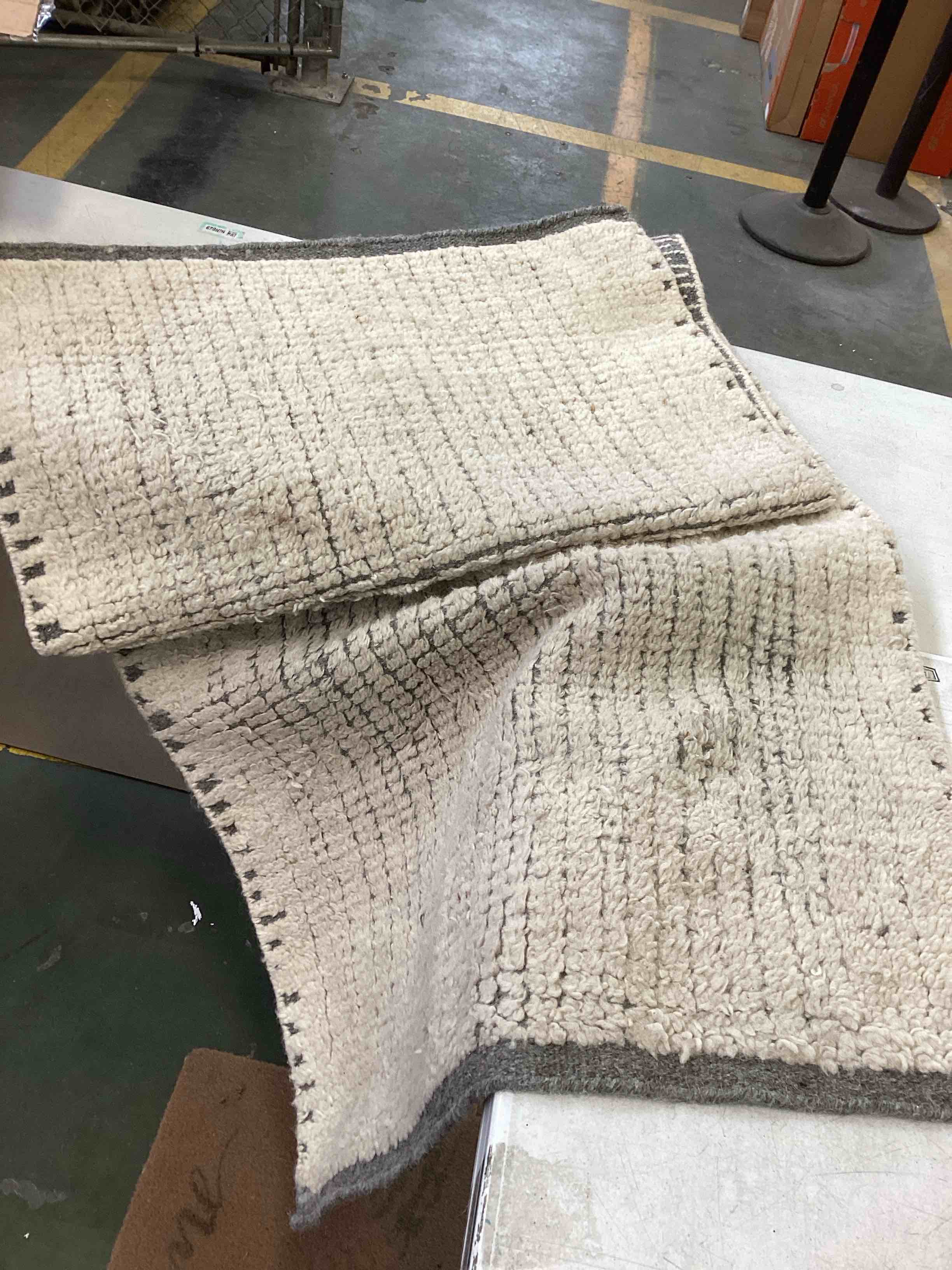 Condition photo showing As Is for Ares Hand-Knotted Wool Rug, 2’6” x 7’,  Ivory/Charcoal