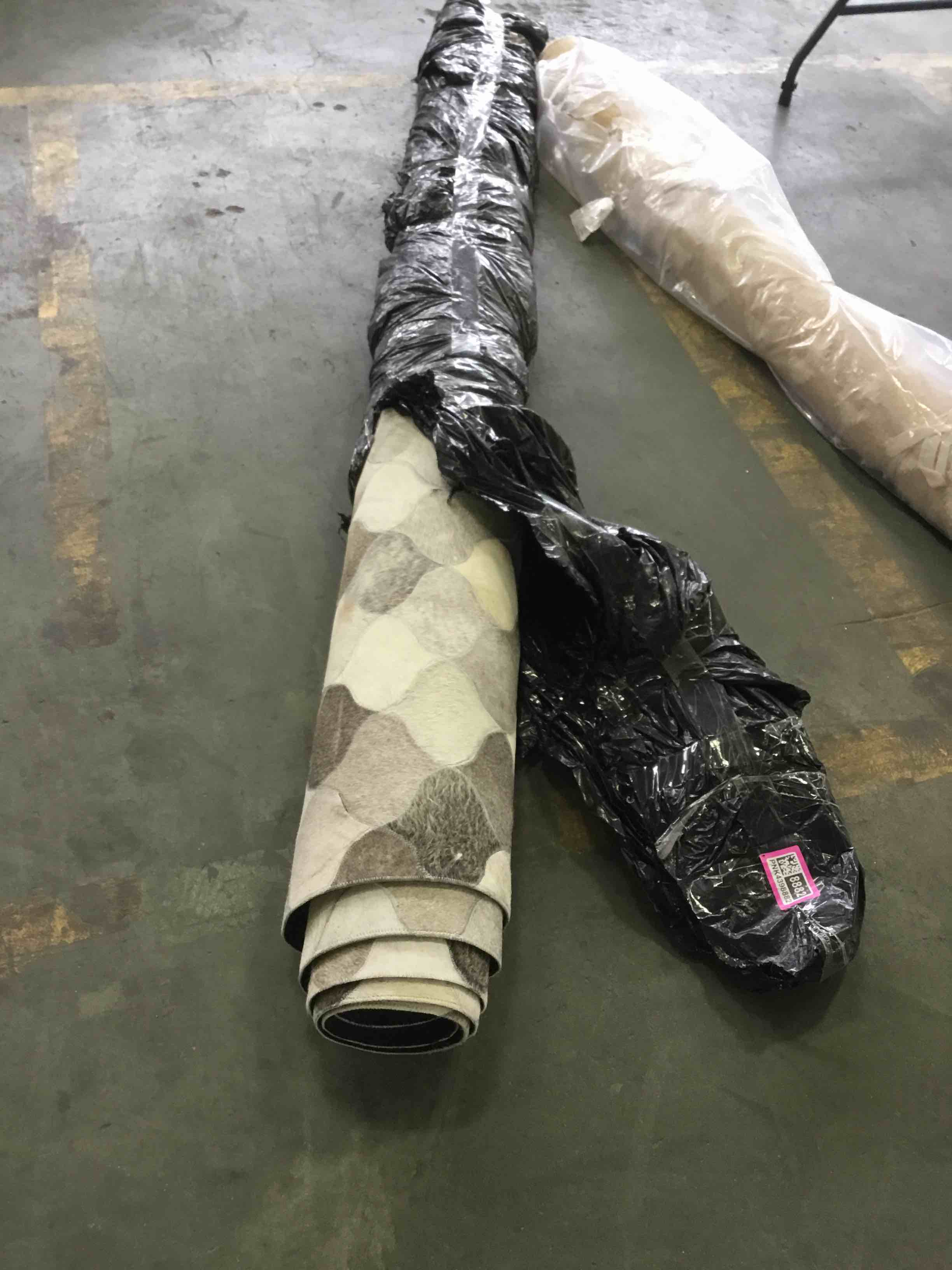 Condition photo showing As Is for Trellis Hair on Hide Rug, Grey, 9' x 12'