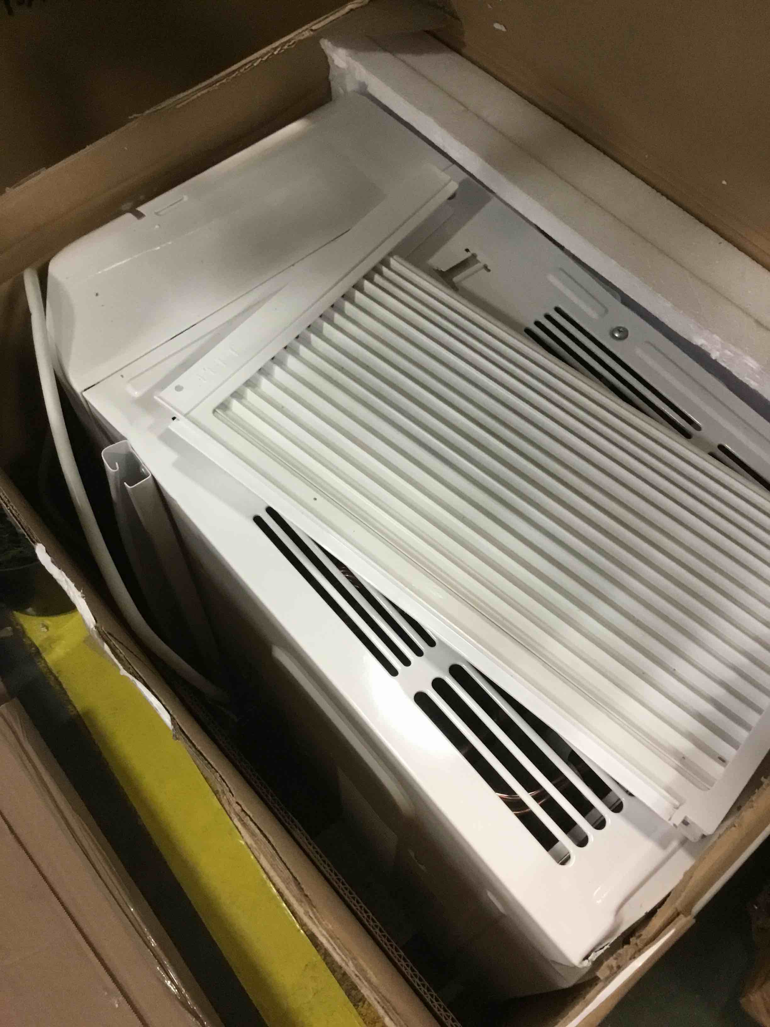 Condition photo showing As Is for LG 7,600 BTU Window Air Conditioner with Heat, 115V, Cools 330 Sq.Ft. for Bedroom, Living Room, Apartment, with Remote, 2 Speeds, Slide In-Out Chassis, 24-hour Timer, White Bright White 7600 BTU Electronic 115V