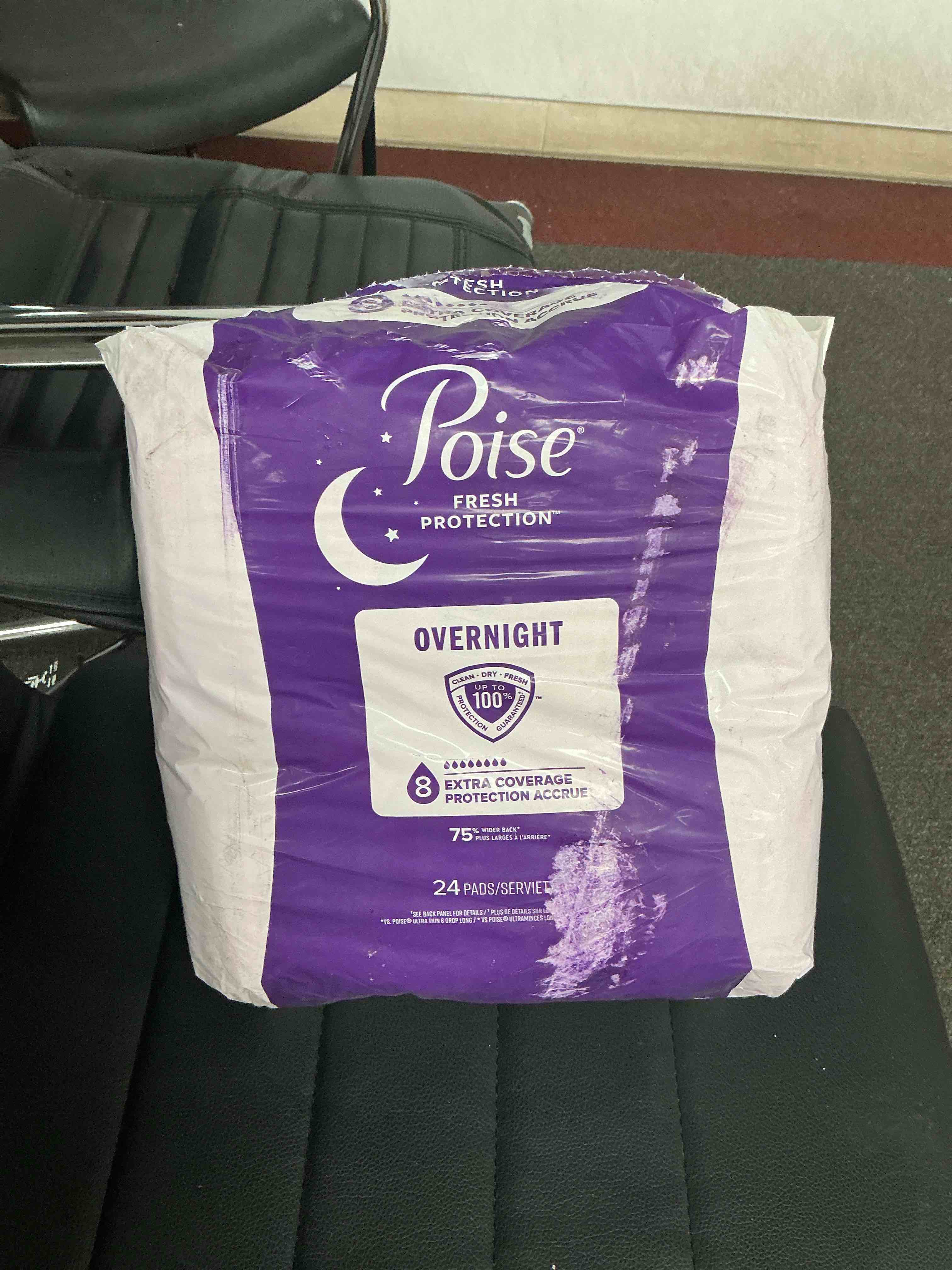 Condition photo showing Good Condition for Poise Overnight Incontinence & Postpartum Pads for Bladder Leaks, 8 Drop Extra Coverage,(Pack of 24)