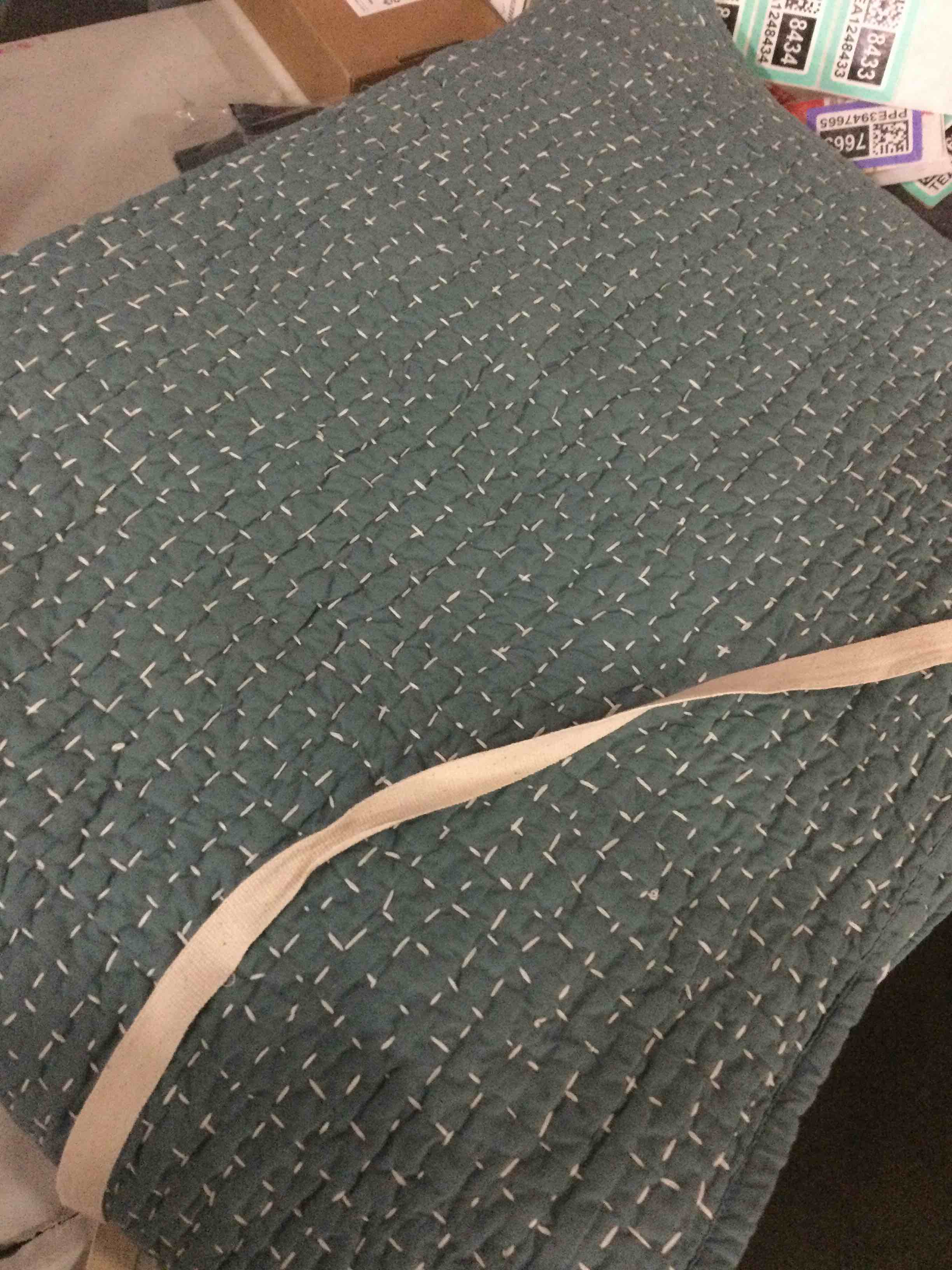 Condition photo showing As Is for (incomplete blanket only)DNU | Organic Cotton Hand Stitched Quilt Set, Ocean, King/Cal King