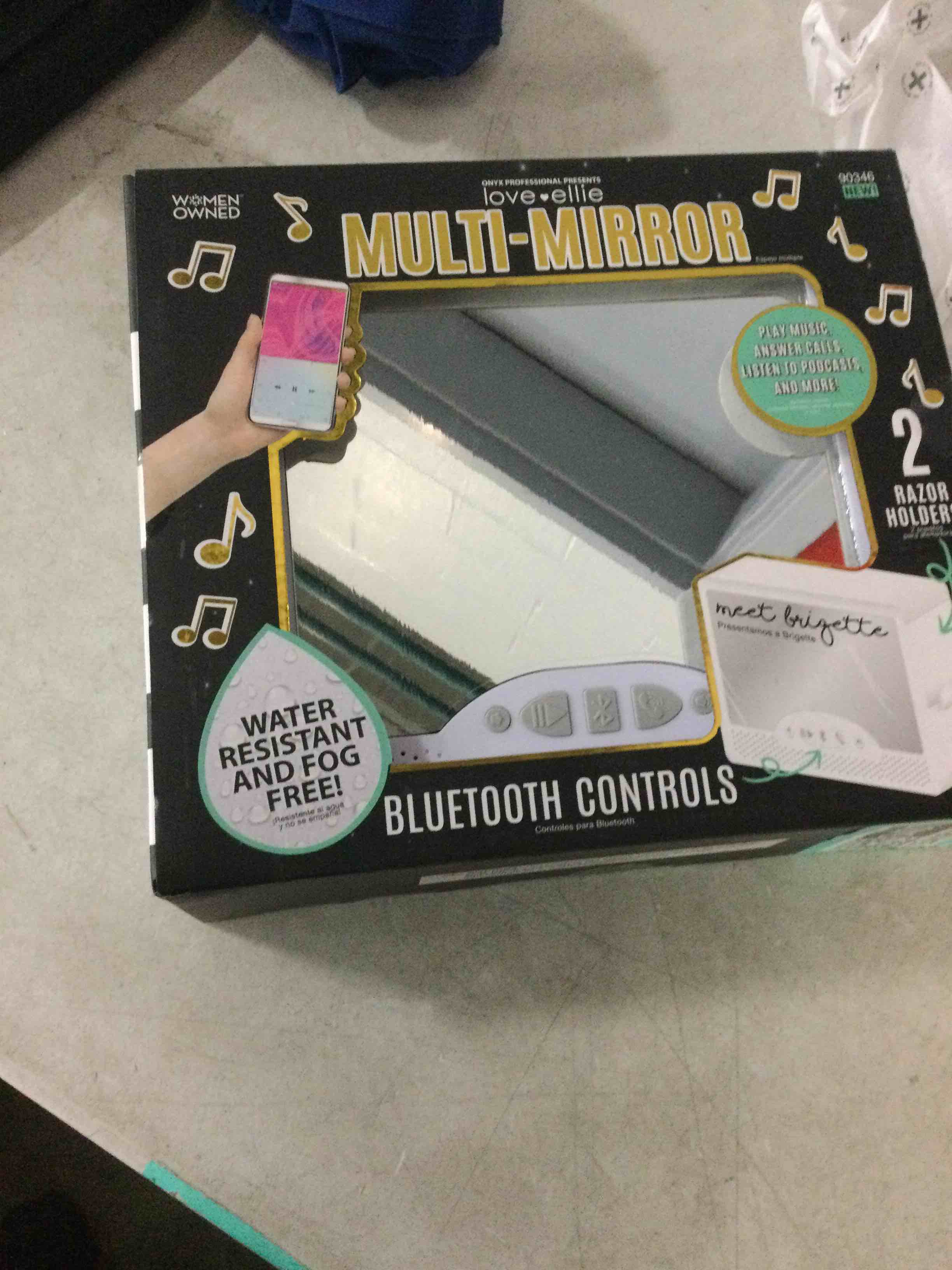 Condition photo showing New/Like New for Love Ellie Brigette Fogless Shower Mirror with Lights & Bluetooth Speaker  White Finish  Suction Cup Mount