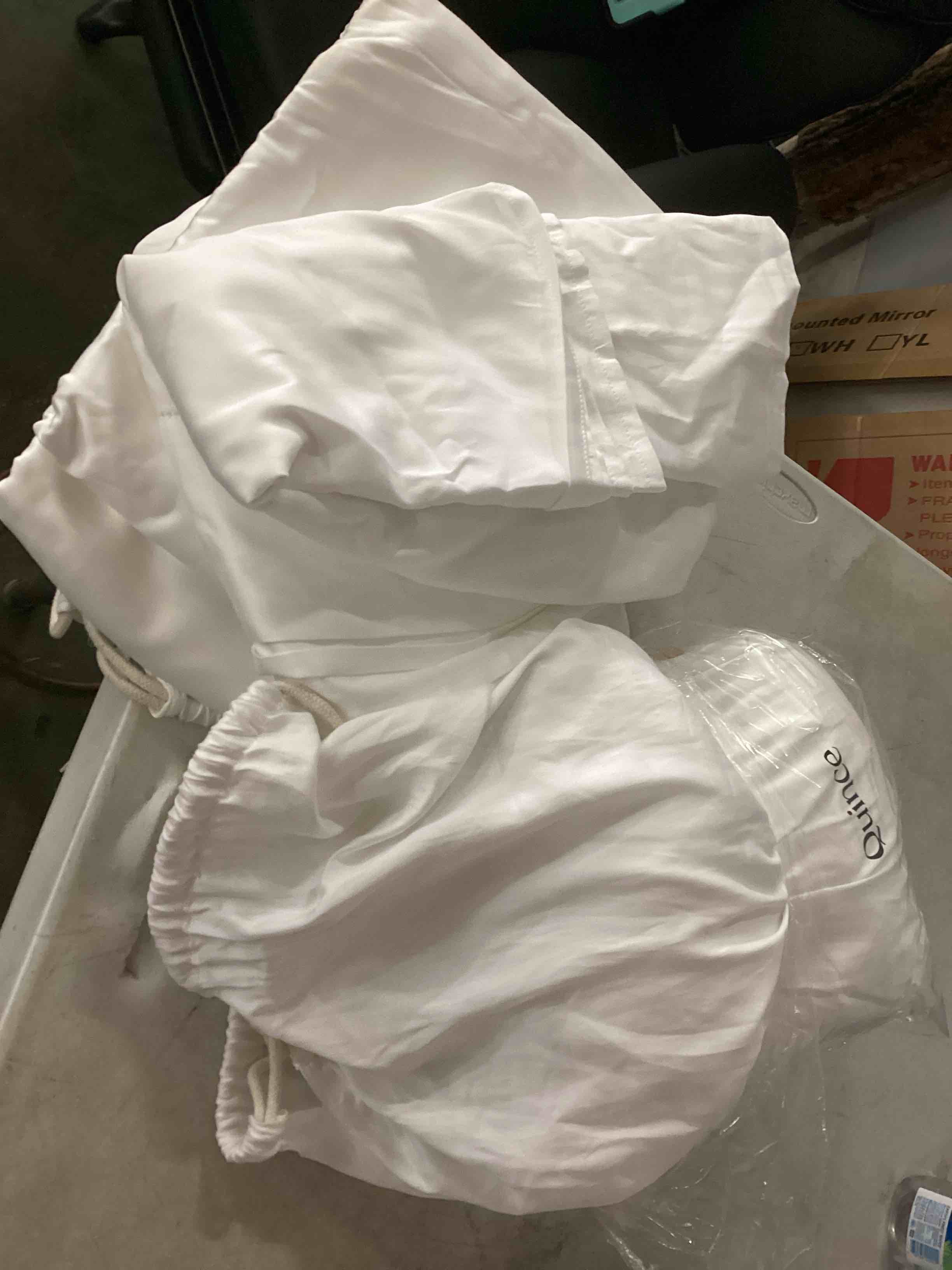 Condition photo showing As Is for Signature Giza Cotton Sateen Deluxe Bedding Bundle, White, Full
