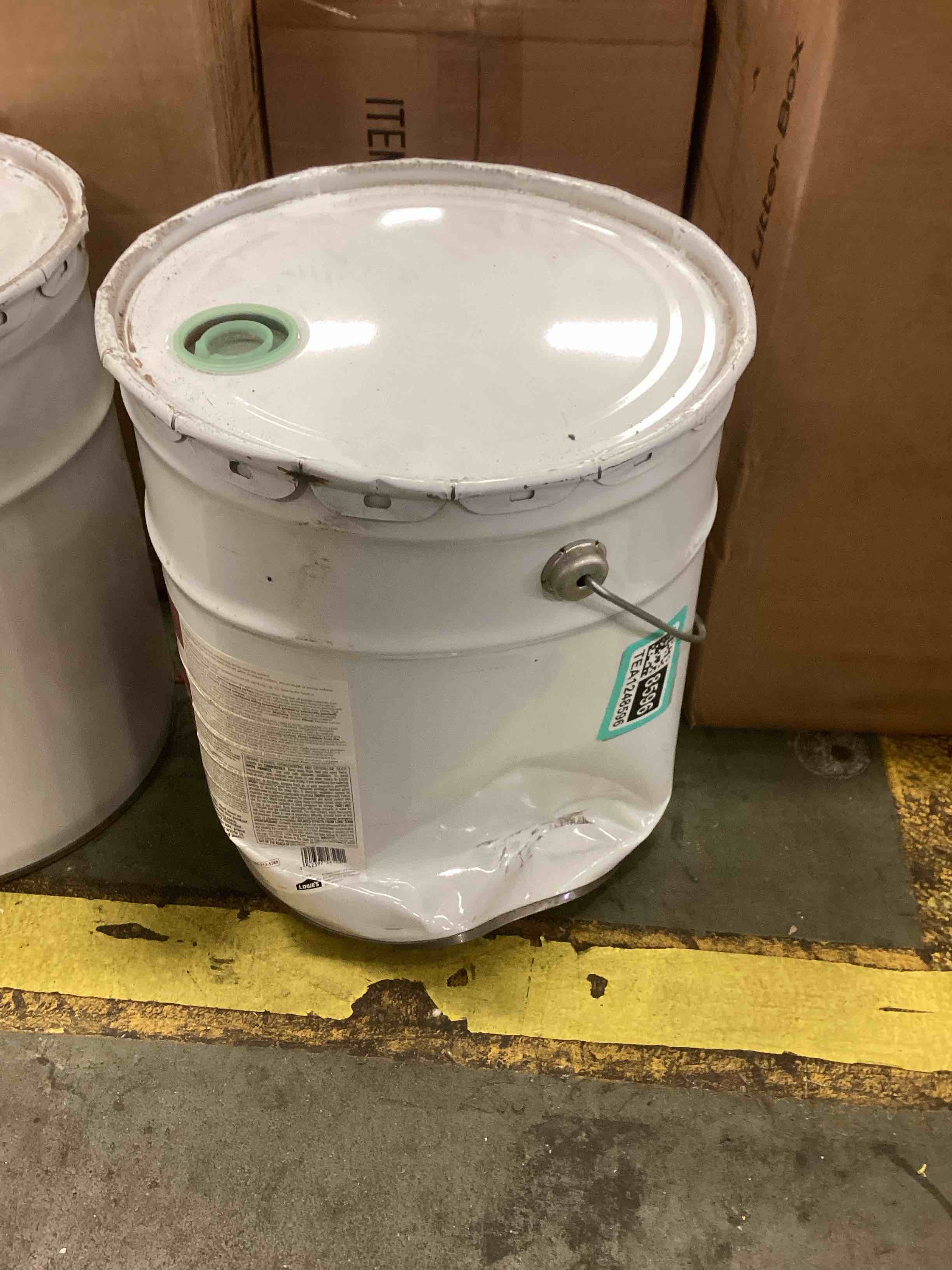 Condition photo showing As Is for Valspar 5 Gallon Red Barn And Fence Gloss Oil Based Exterior Paint - Red700