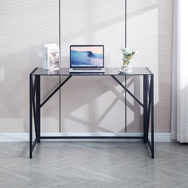 (similar to stock photo) tempered glass computer writing desk with metal frame