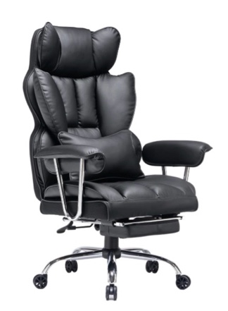 big and tall office chair with foot rest 400lbs, pu leather computer ch air, heavy duty executive office chair with lumbar support, black home office chairs