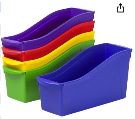 storex large book bin, interlocking plastic organizer for home, office and classroom, assorted colors, 30-pack (70105c06c)