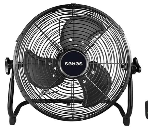 SEYAS Rechargeable Outdoor Floor Fan, 12'' Portable 5200mAh Battery Operated Fan, 30W Wall Charger 2 Port Power Adapter