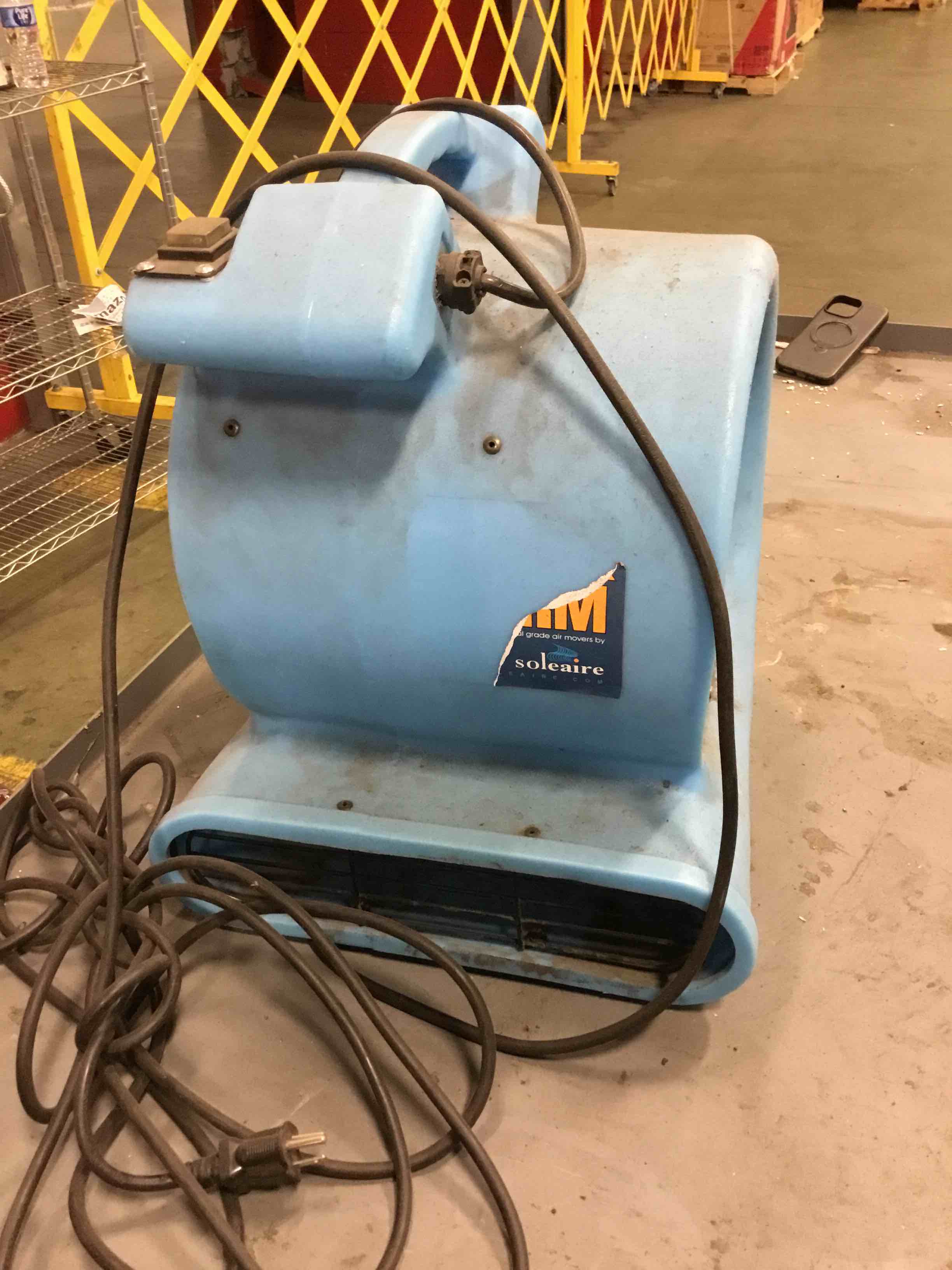 Condition photo showing As Is for max storm 1/2 hp durable lightweight air mover carpet dryer blower floor fan for pro janitorial cleaner, blue, 1 pack