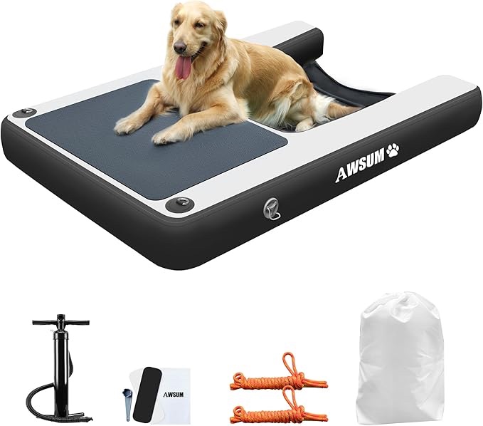 AWSUM Dog Water Ramp Inflatable Pool Floating Ramps for Dogs On Water Ladder Steps Dog Boat Ramps for Lake Docks Pontoon, with Non-Slip Pad
