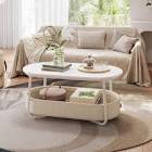 Neili Floor Shelf Coffee Table with Storage Fabric Basket 18'' H X 39.4'' L X 17.7'' W